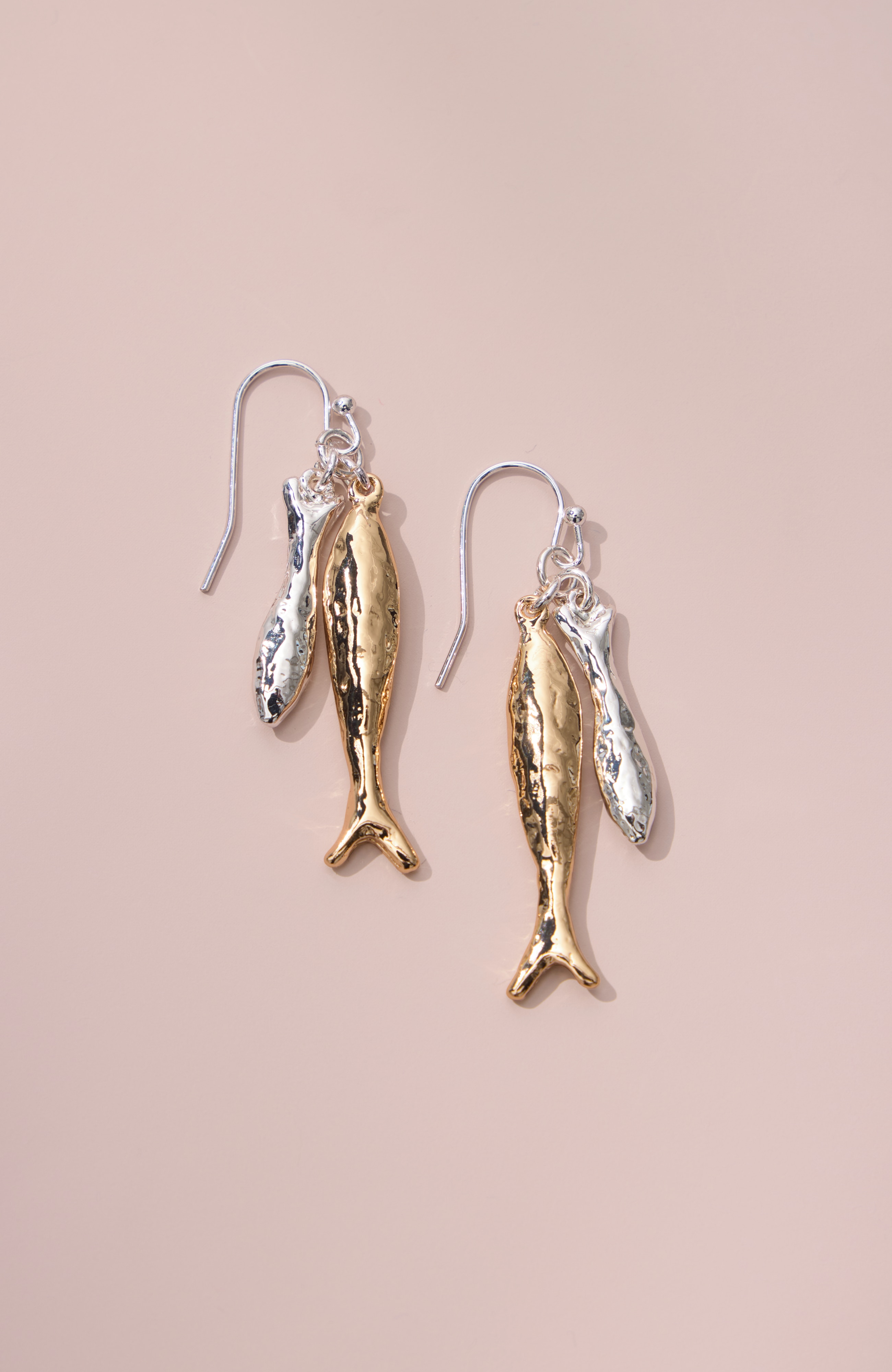 mixed-metal fish drop earrings