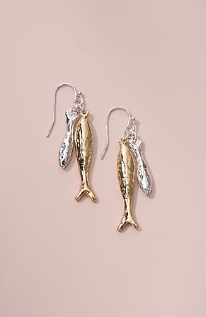 Image for Mixed-Metal Fish Drop Earrings