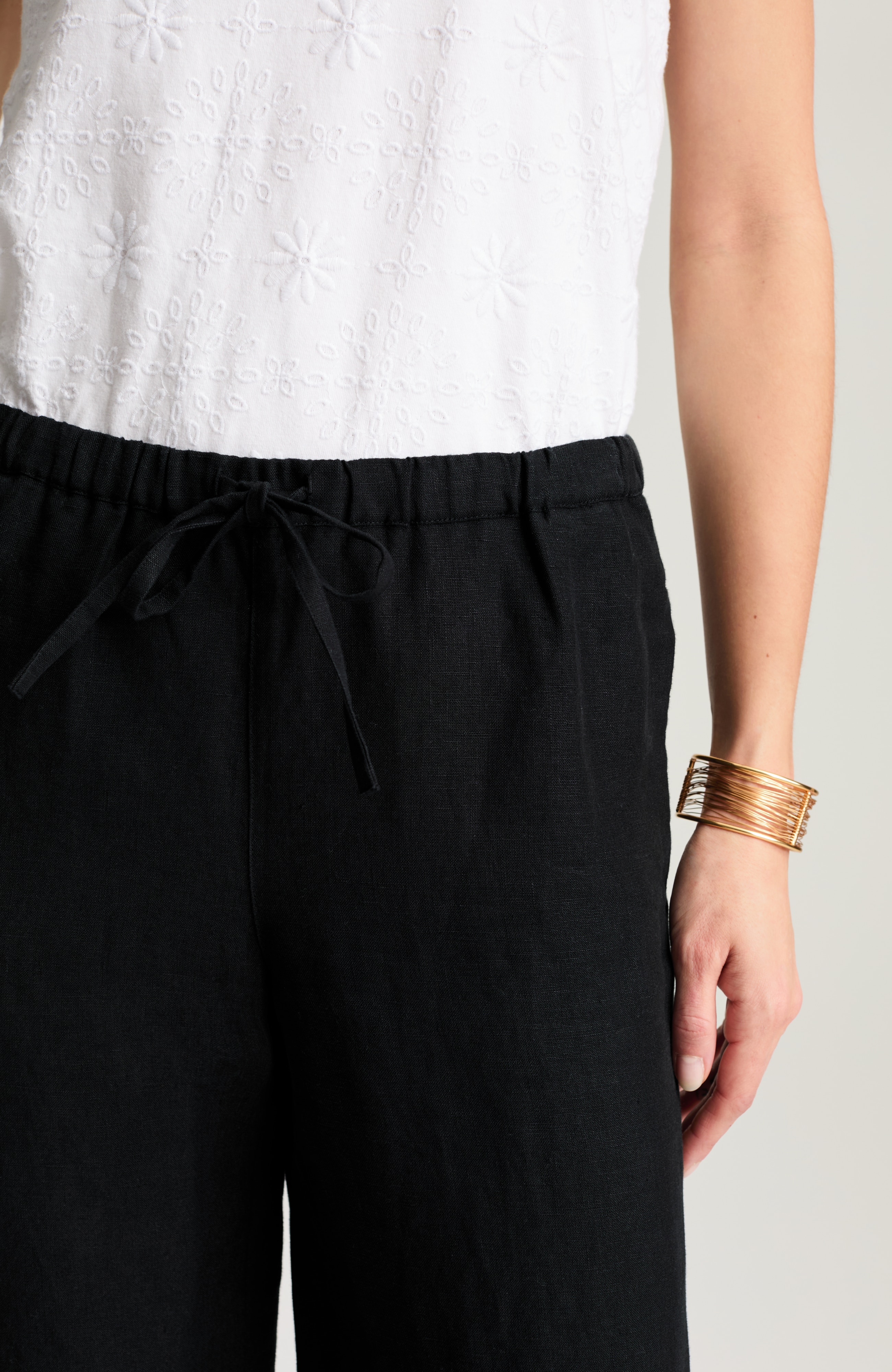linen drawstring wide-leg pants