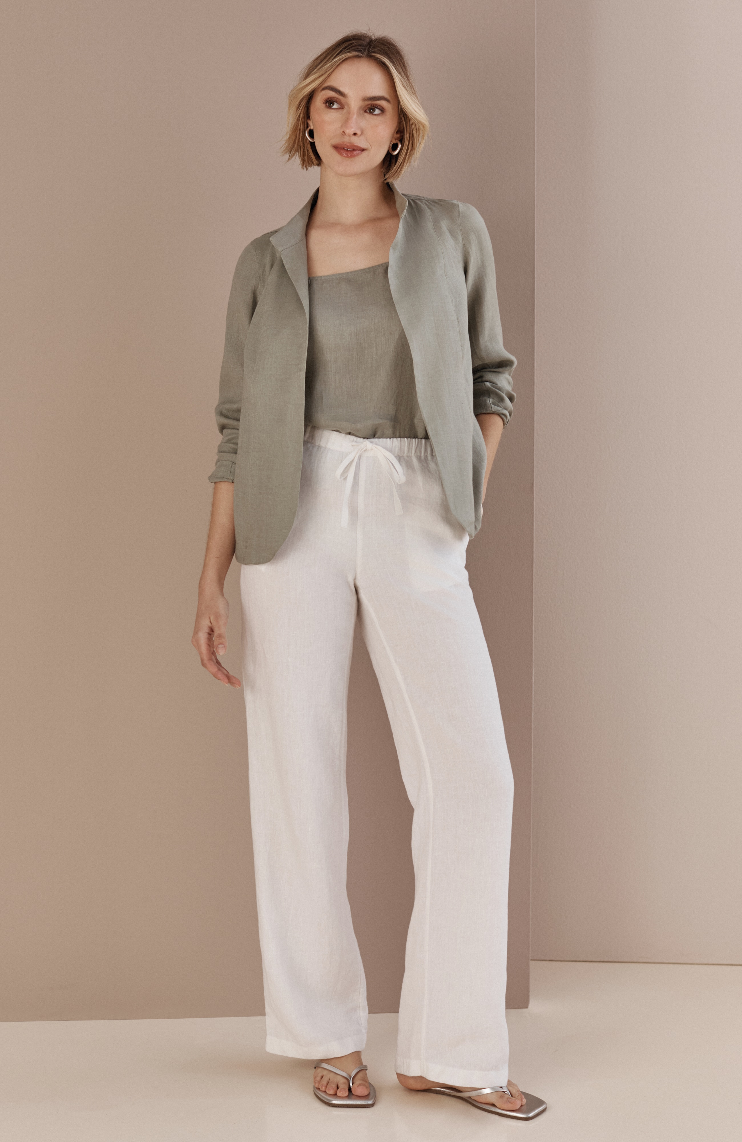 Linen Drawstring Wide-Leg Pants | JJill