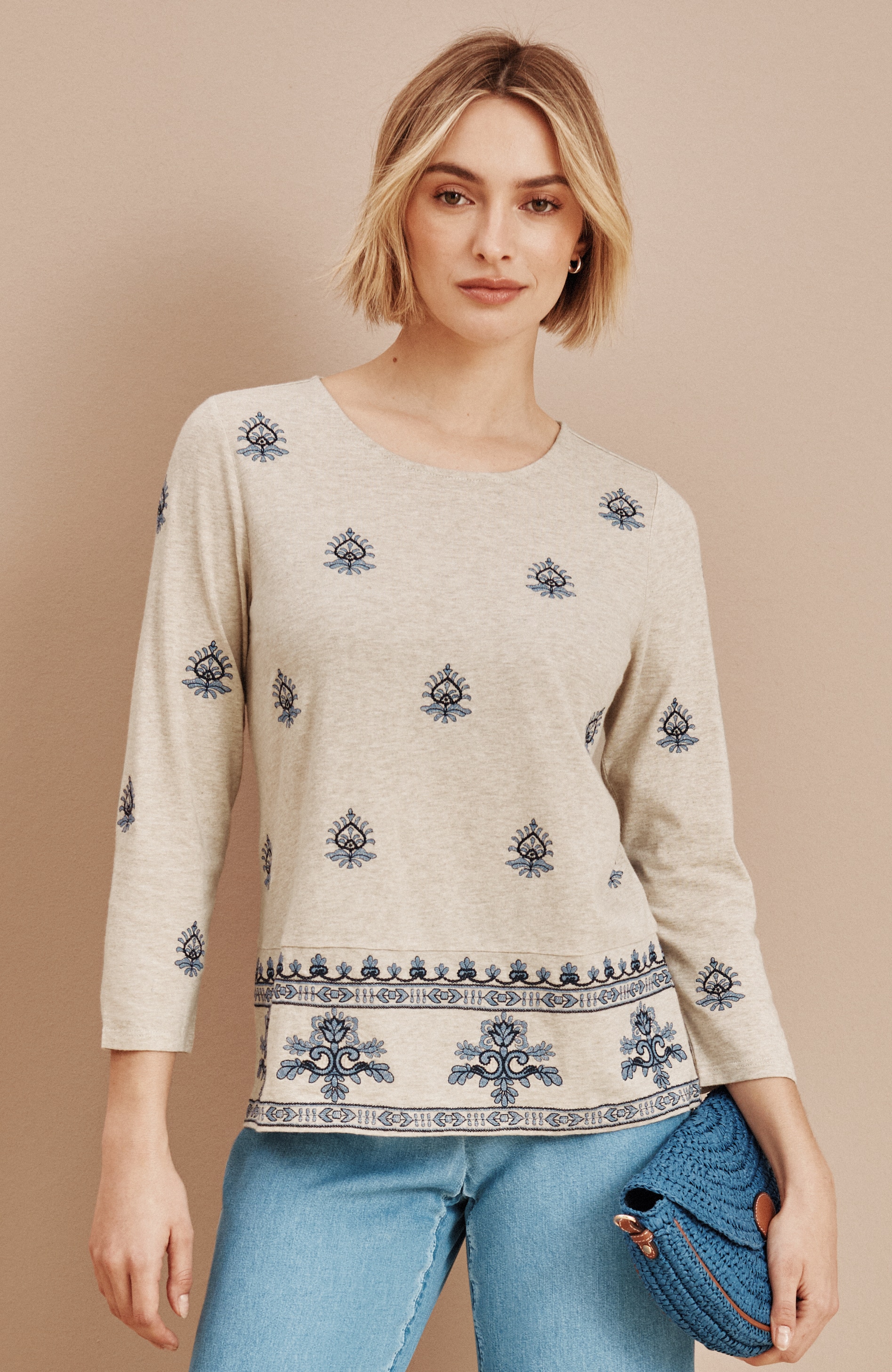 pure jill embroidered tee