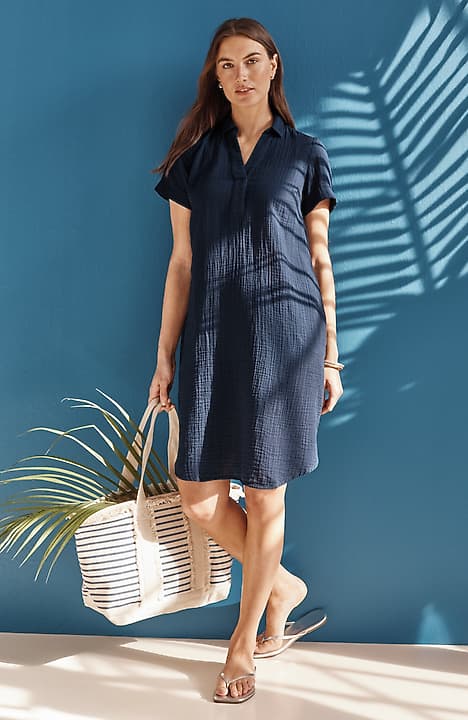 blue cotton gauze dress Cotton Gauze Short-Sleeve Avery Dress Blue
