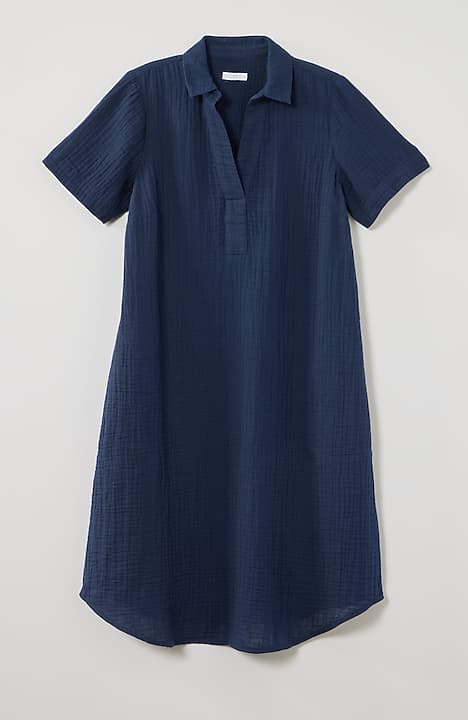 Women's Petite Cotton-Gauze Popover Dress (True Navy) (Size: XSP) | J.Jill
