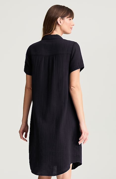 black gauze dress pockets COTTON-GAUZE POPOVER DRESS