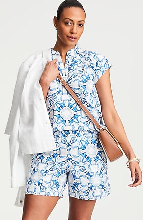 Image for Linen-Blend Printed Top