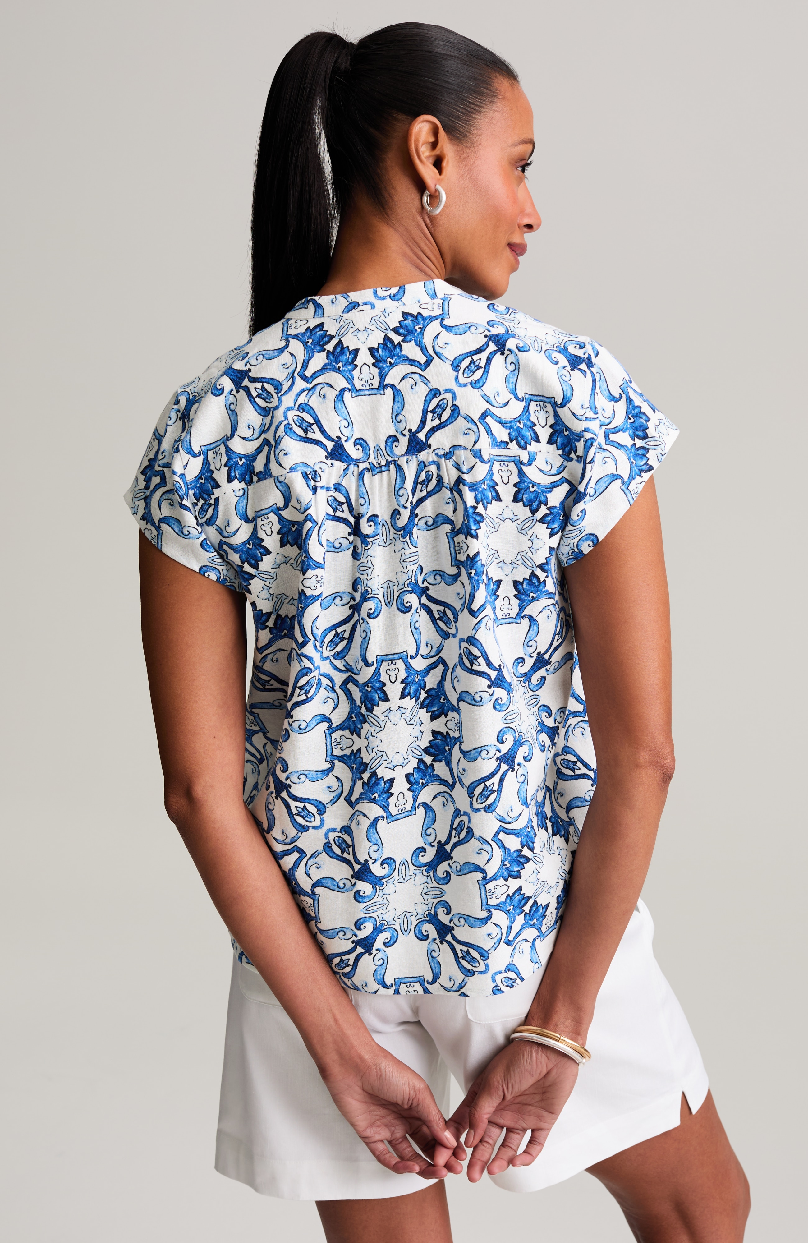 linen-blend printed top