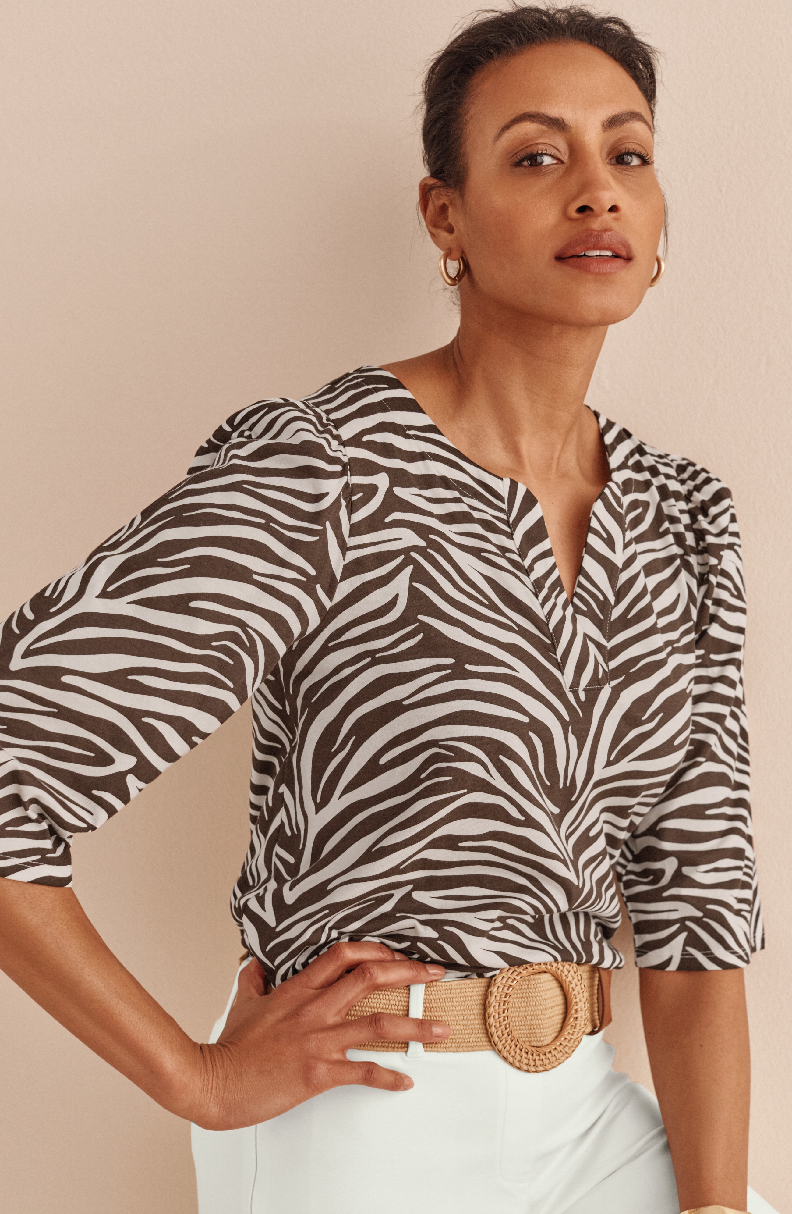 トップス doublet ZEBRA JACQUARD BRUSHED NO SLEEVE Knit Zebra-Print Top | JJill
