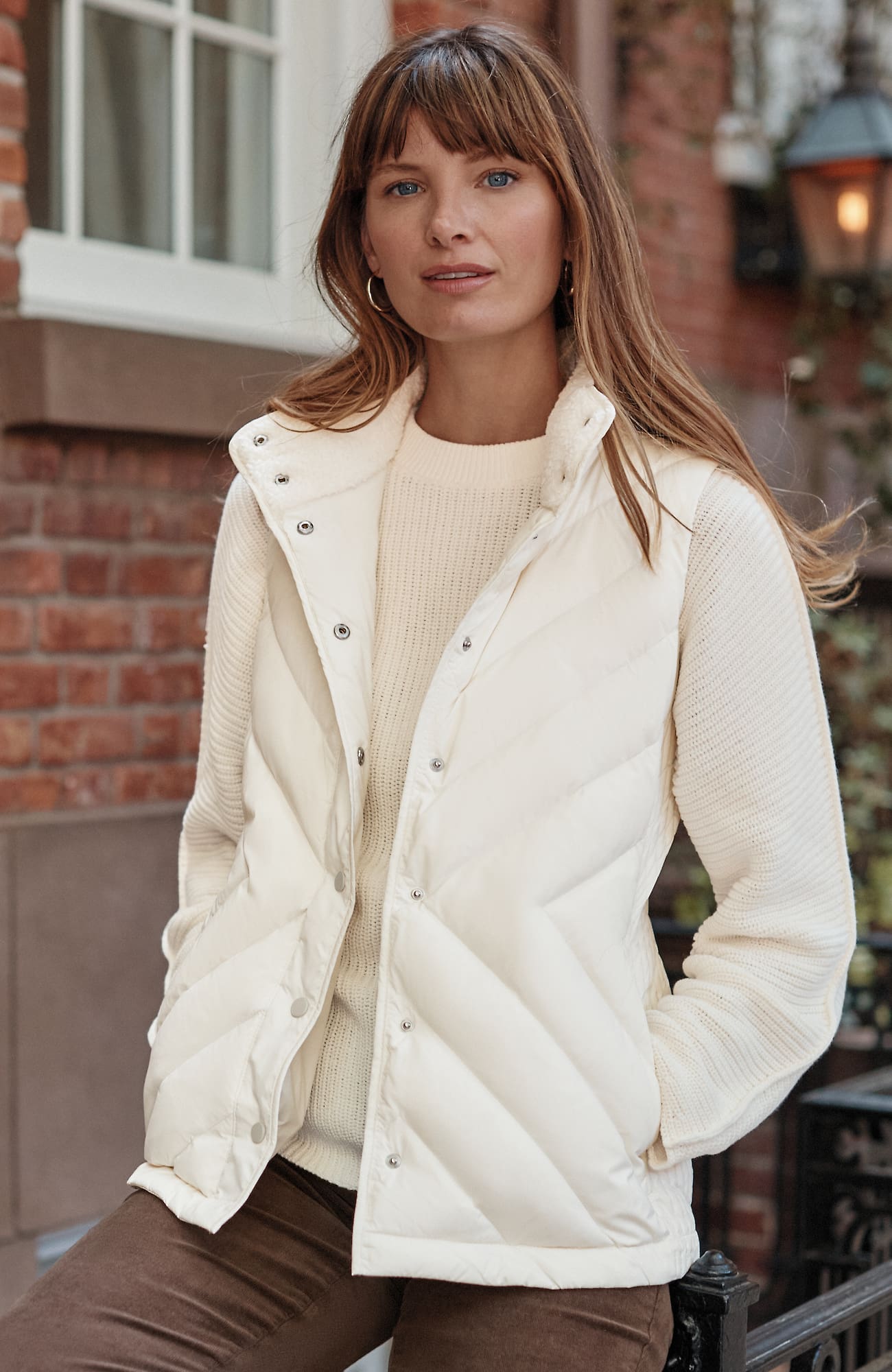 Jjill Plus Size Faux Sherpa-collar Down Vest In Cream