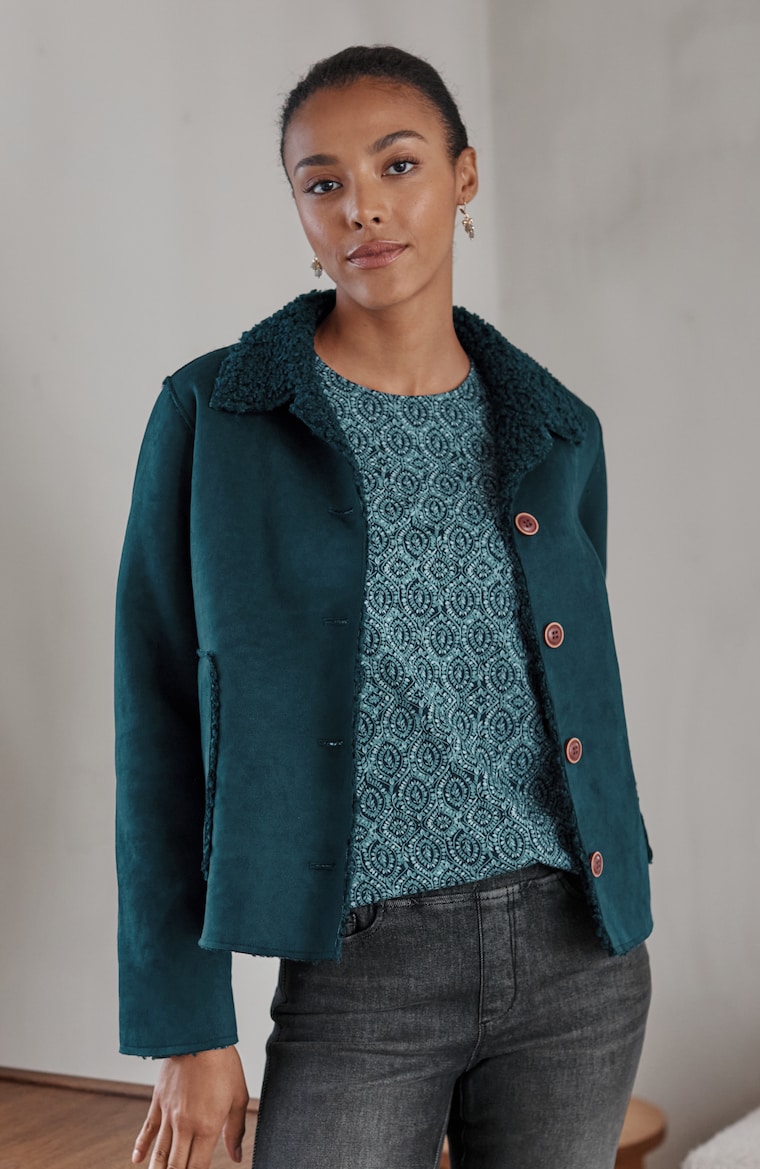 Primary view of the pure jill faux-suede and sherpa jacket