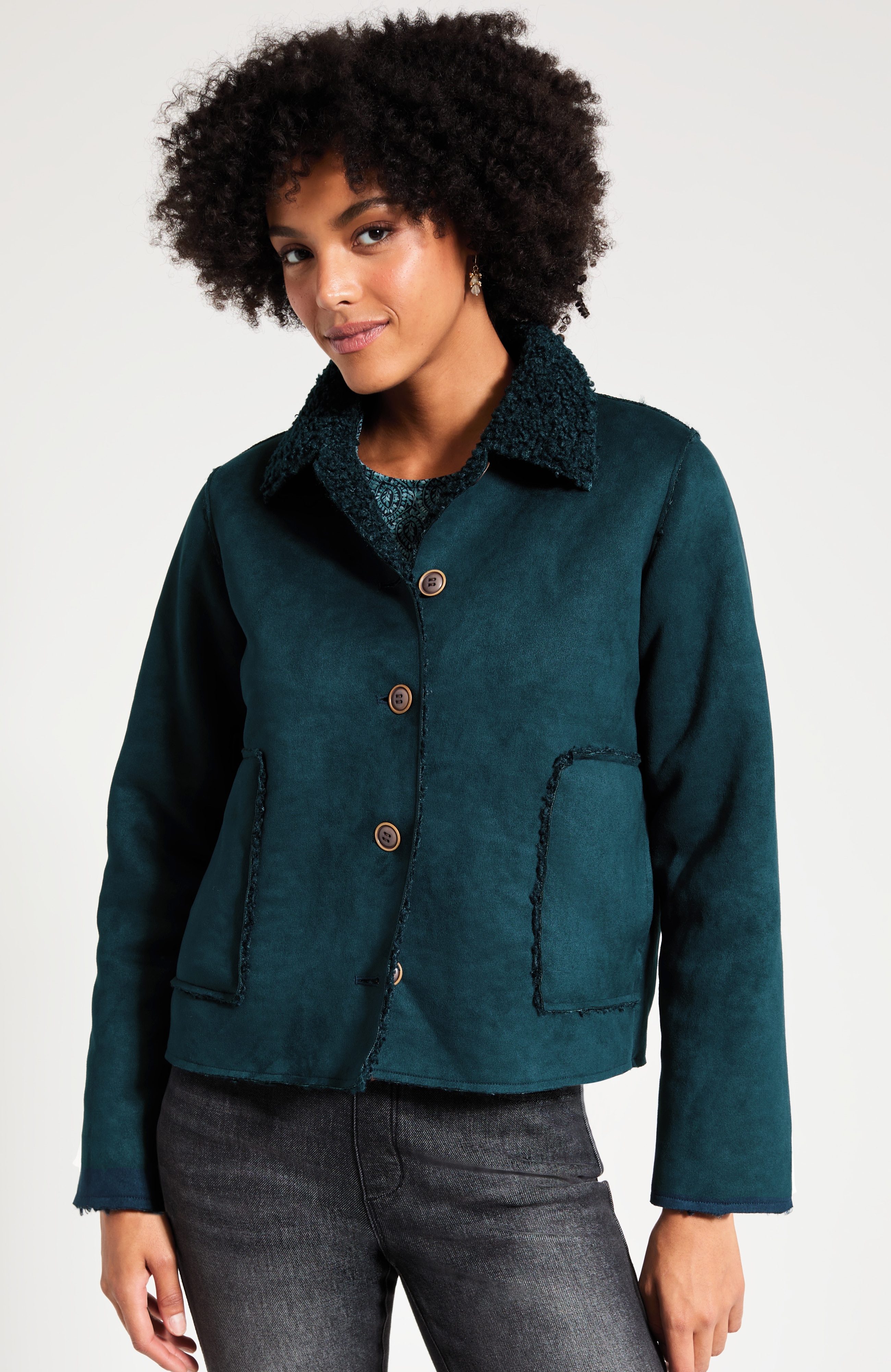 Pure Jill Faux-Suede and Sherpa Jacket