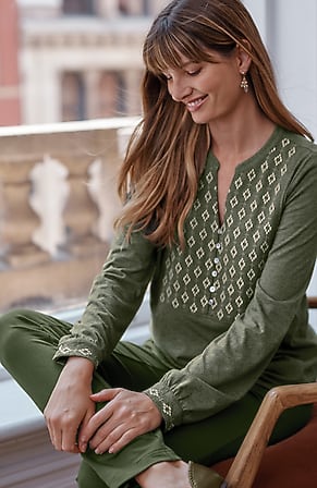Image for Pure Jill Embroidered Bib Blouse