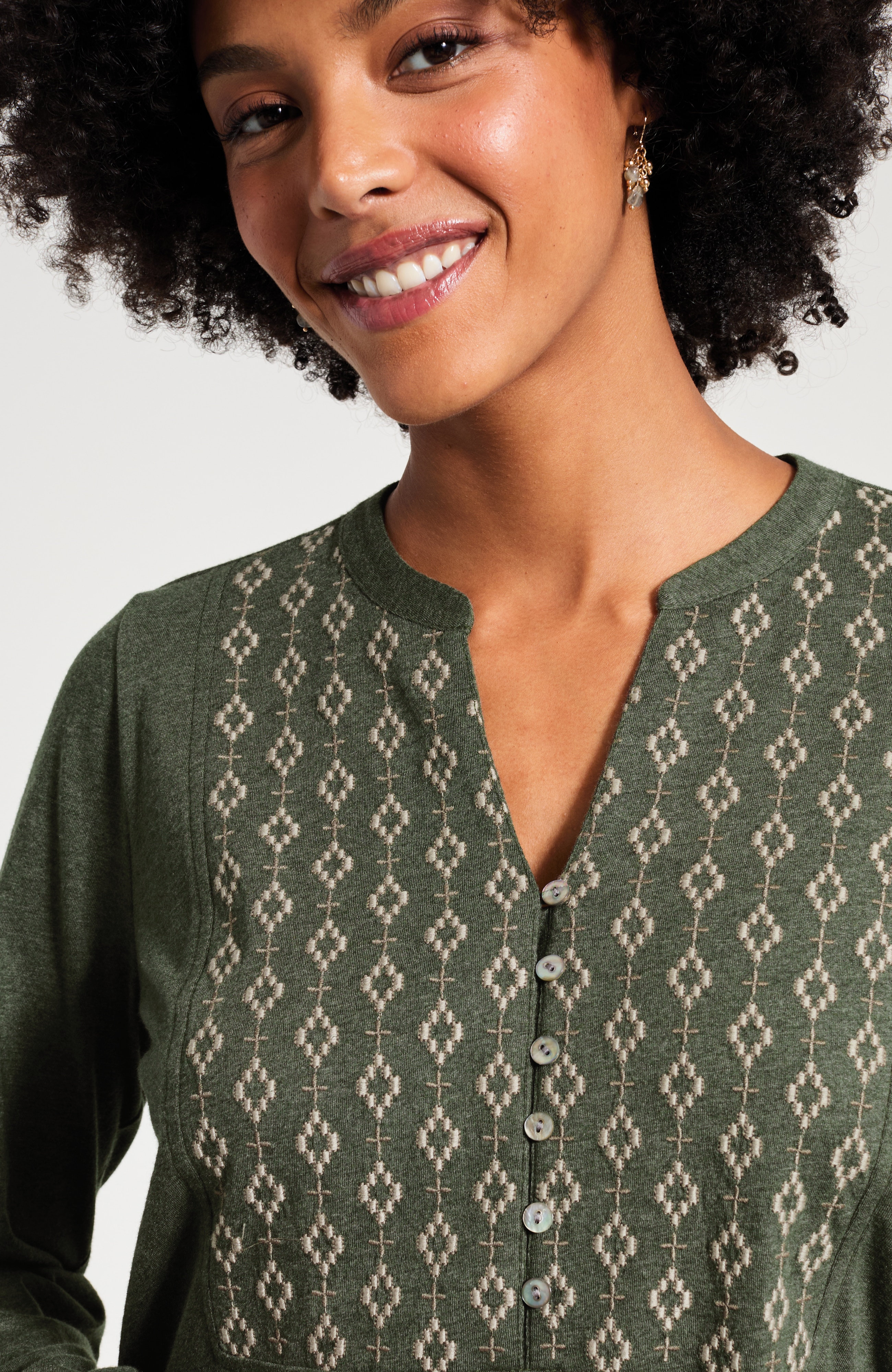Pure Jill Embroidered Bib Blouse