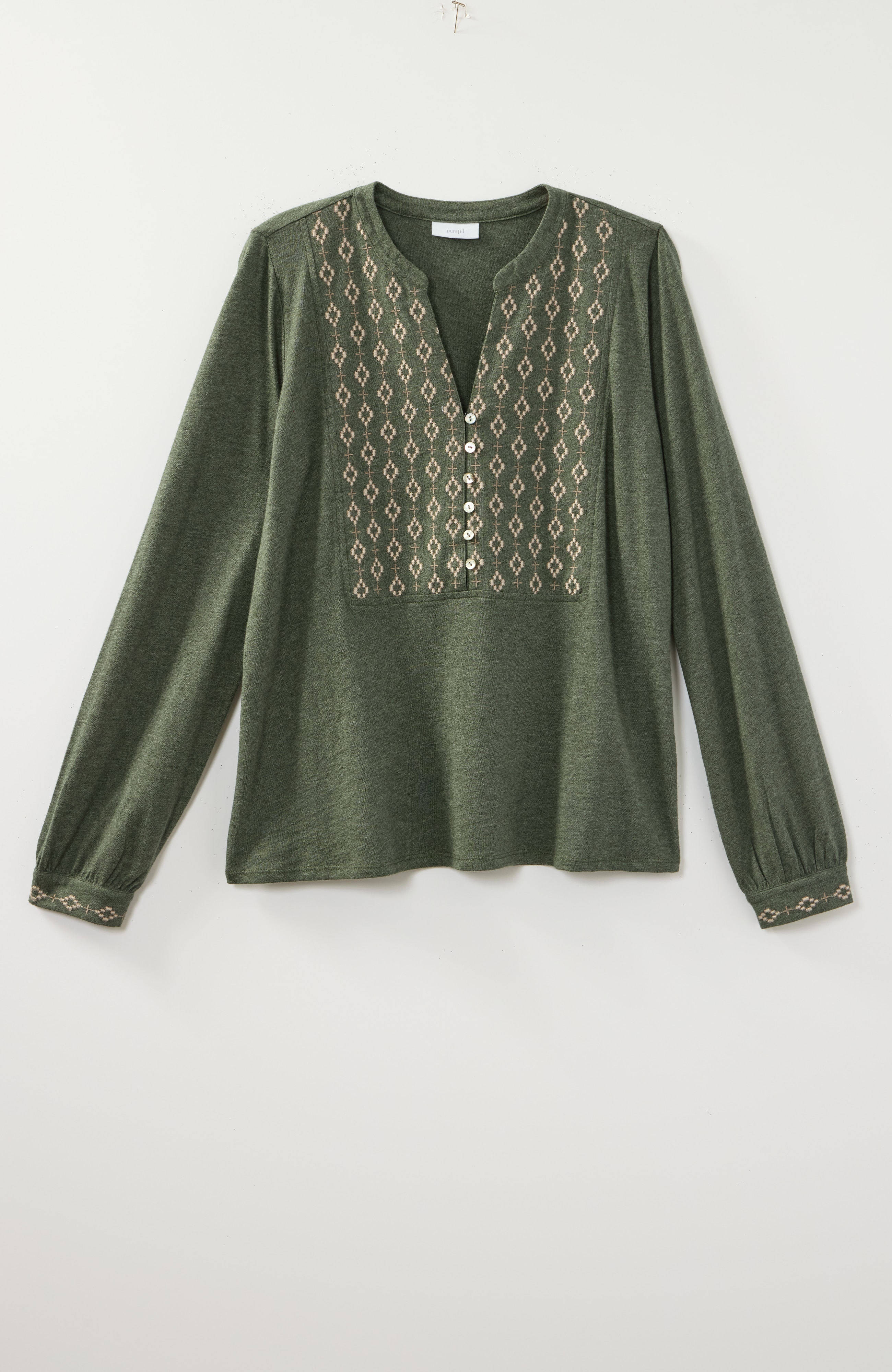 Pure Jill Embroidered Bib Blouse