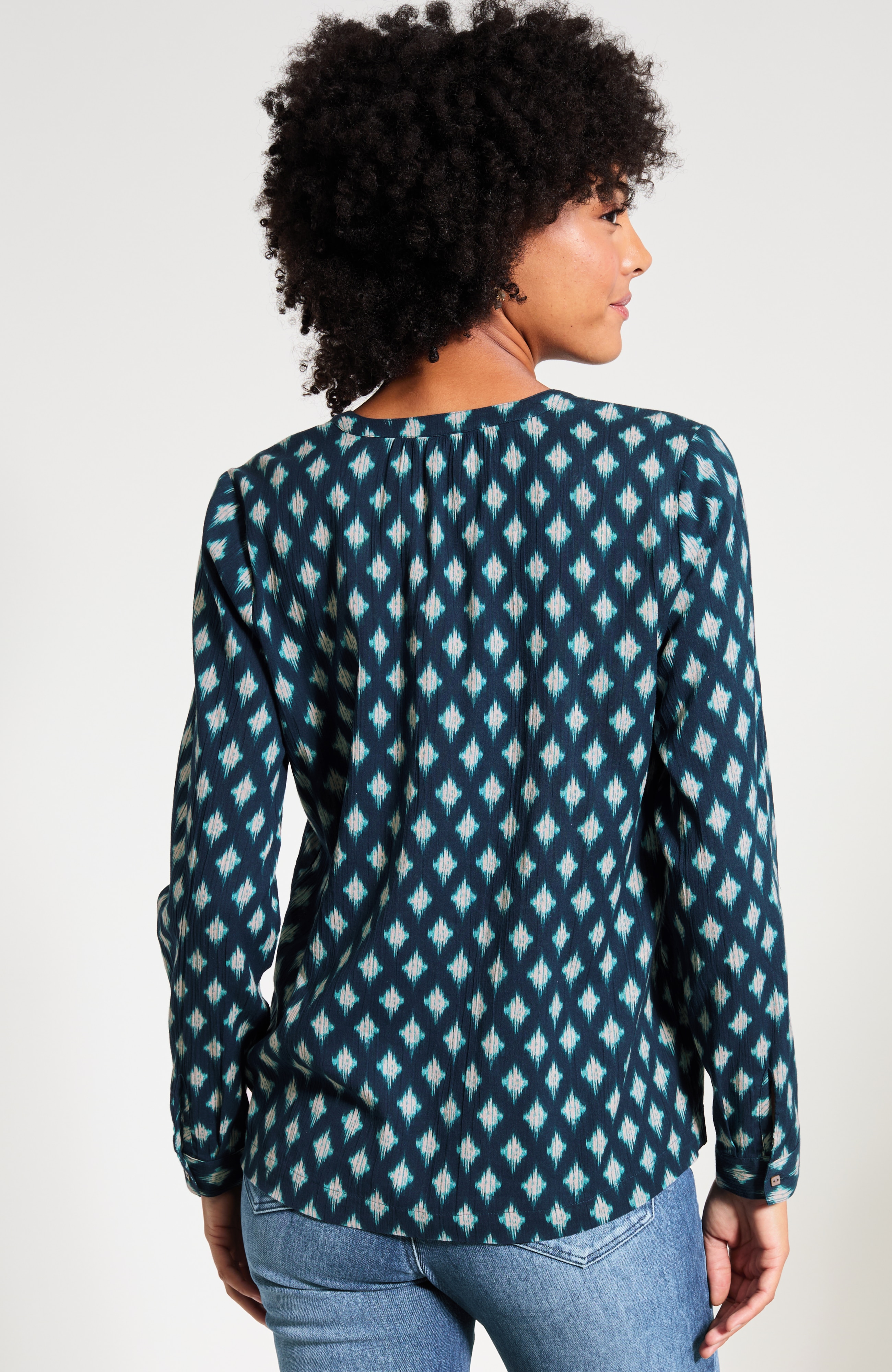 Pure Jill Printed Smocked Henley Top
