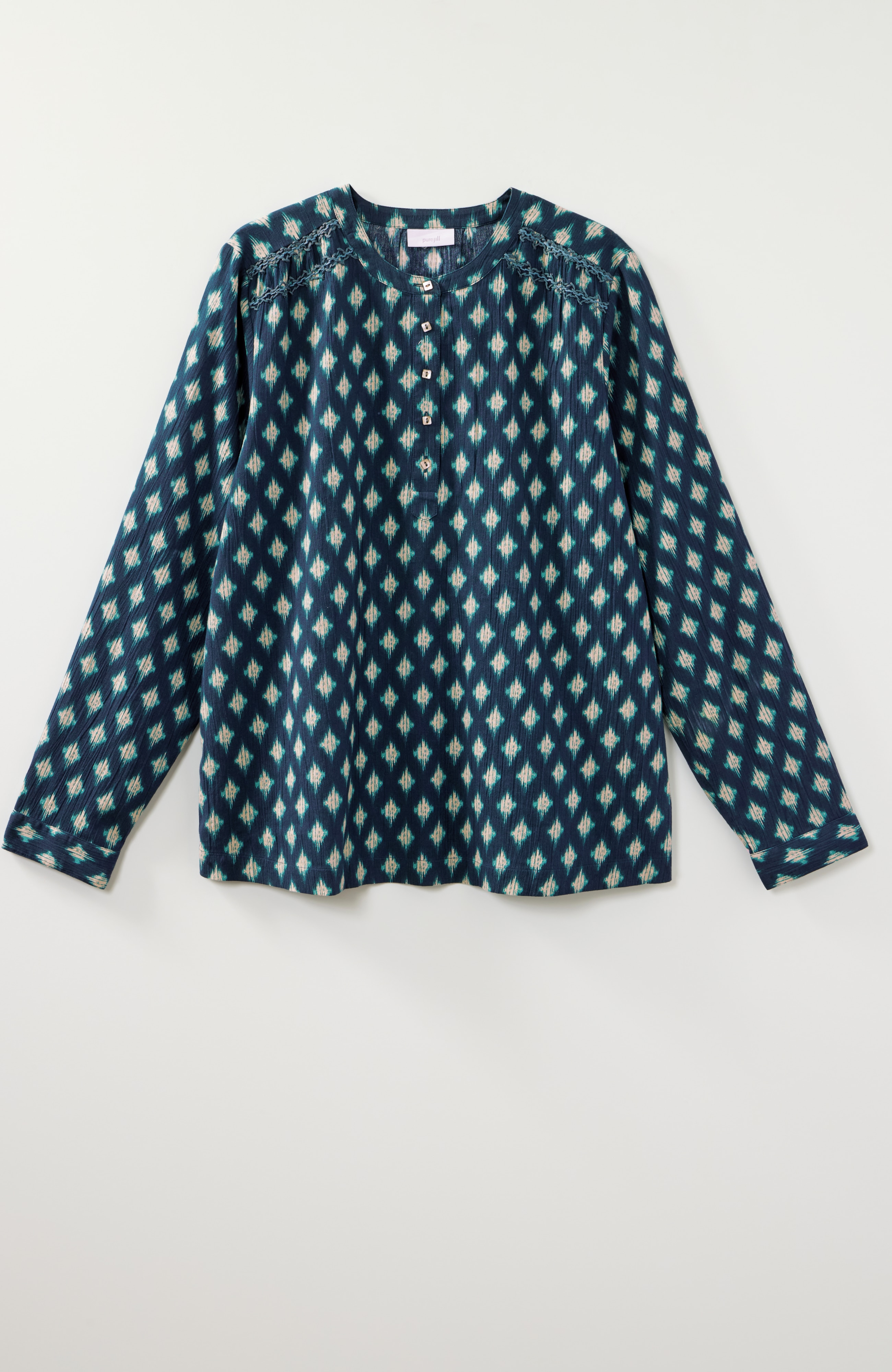 Pure Jill Printed Smocked Henley Top