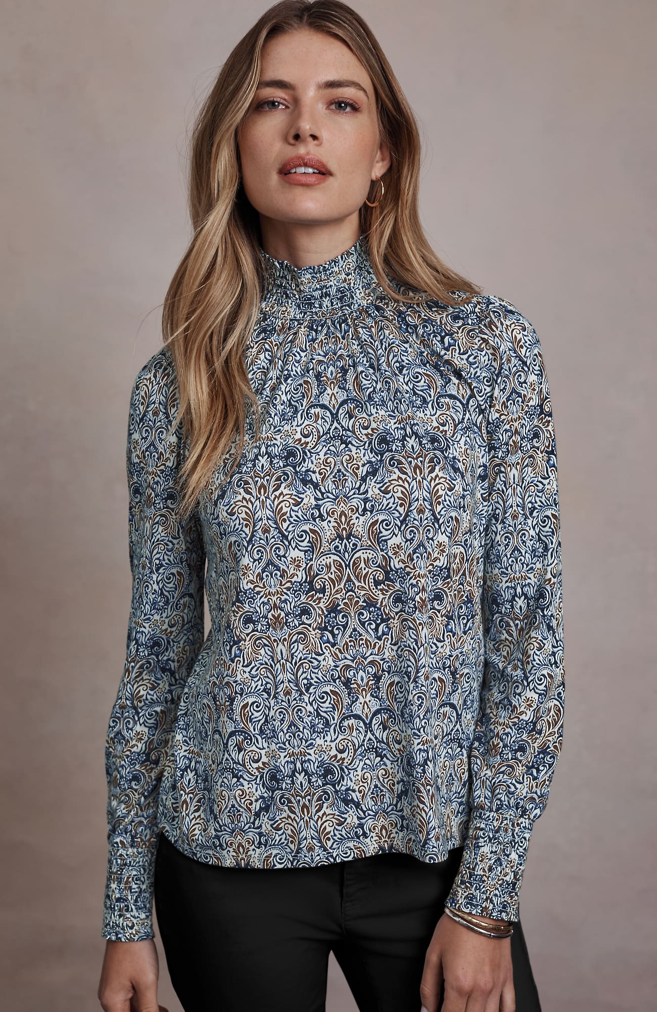 Women's Tall Printed Smocked Top (Cinnamon Whispy Damask) (Size: ST) J. Jill