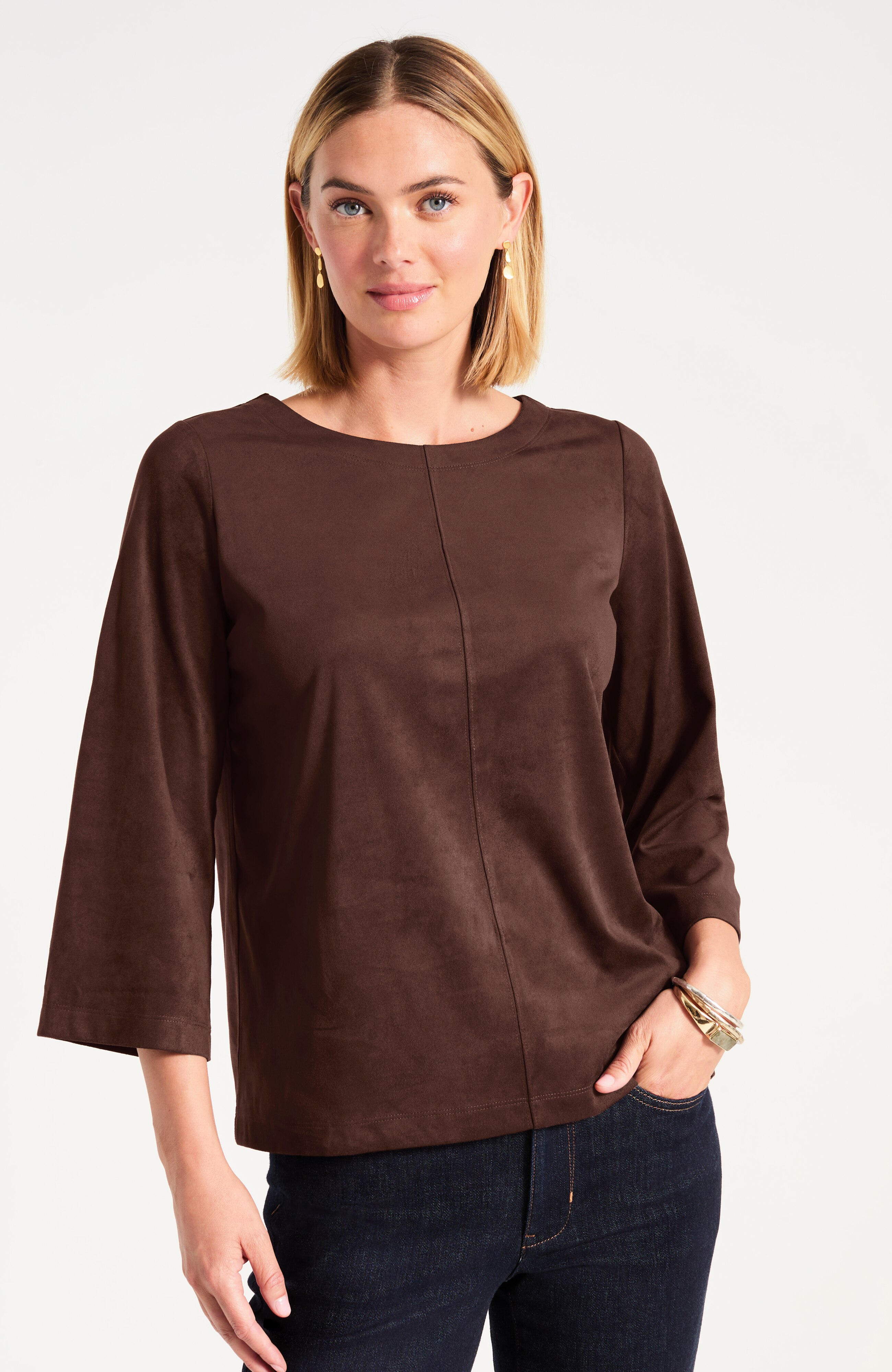 Faux-Suede Seamed Tee