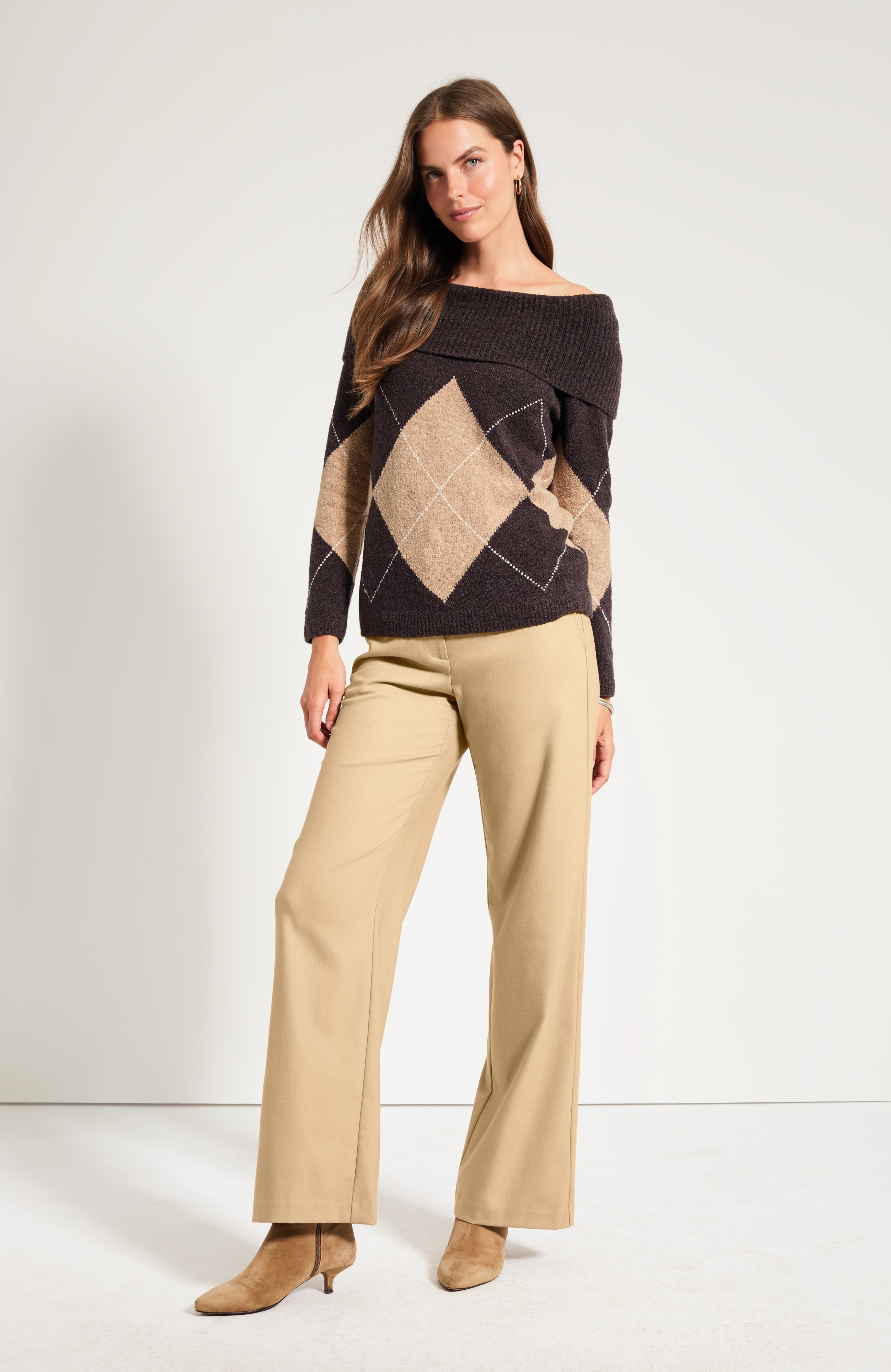 Argyle Cowl-Neck Sweater