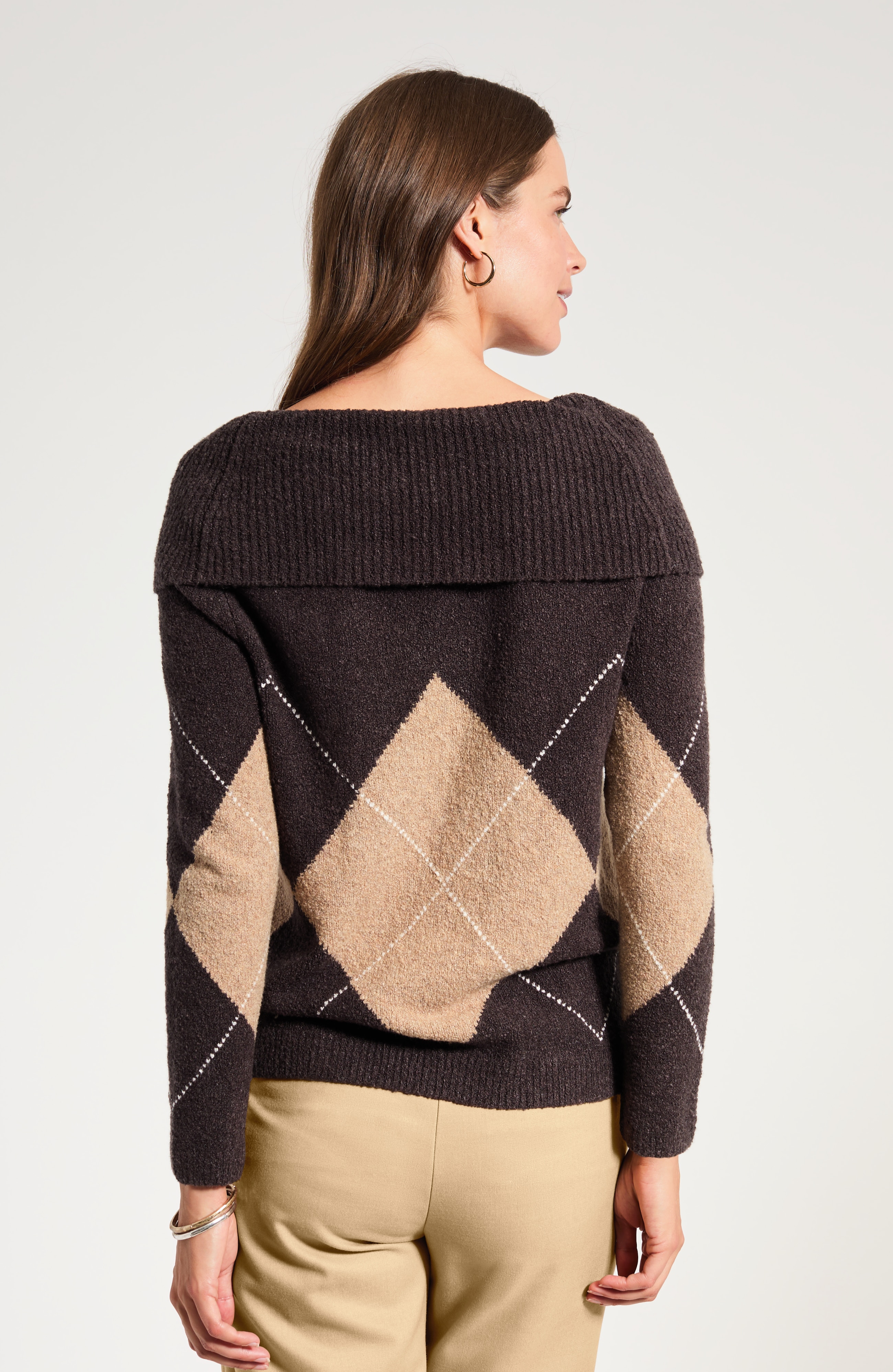 Argyle Cowl-Neck Sweater