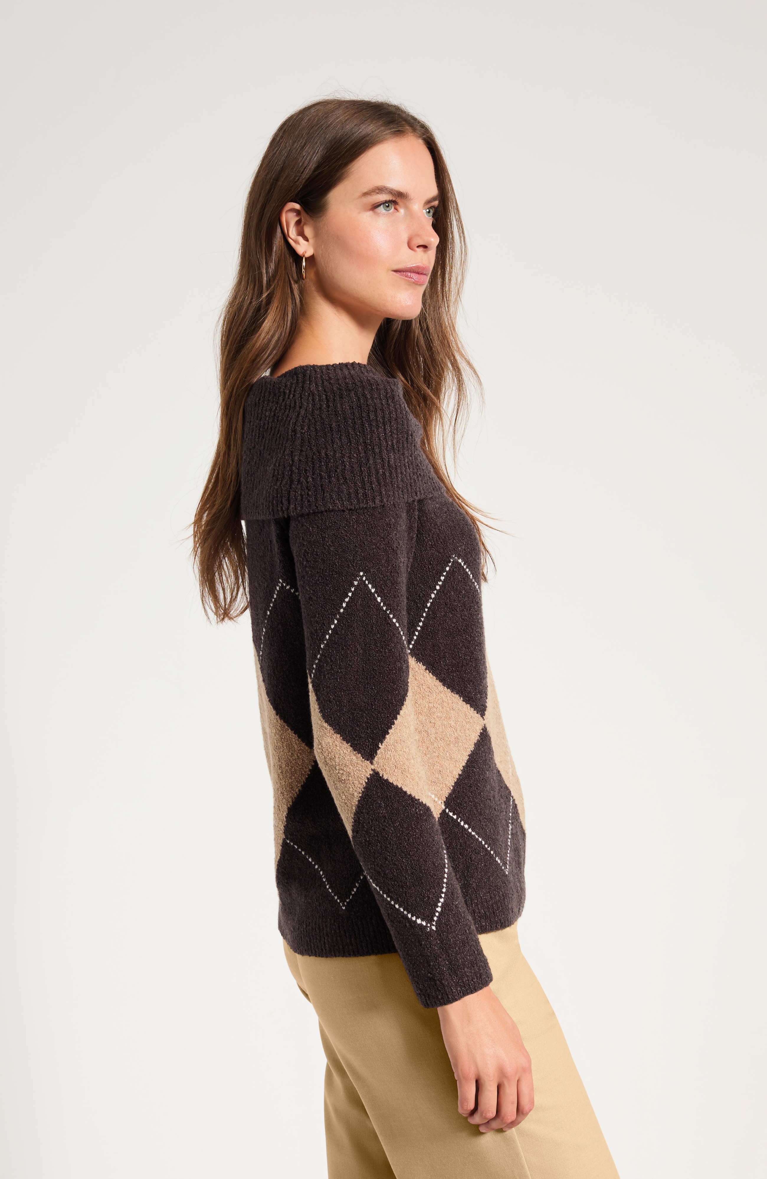 Argyle Cowl-Neck Sweater