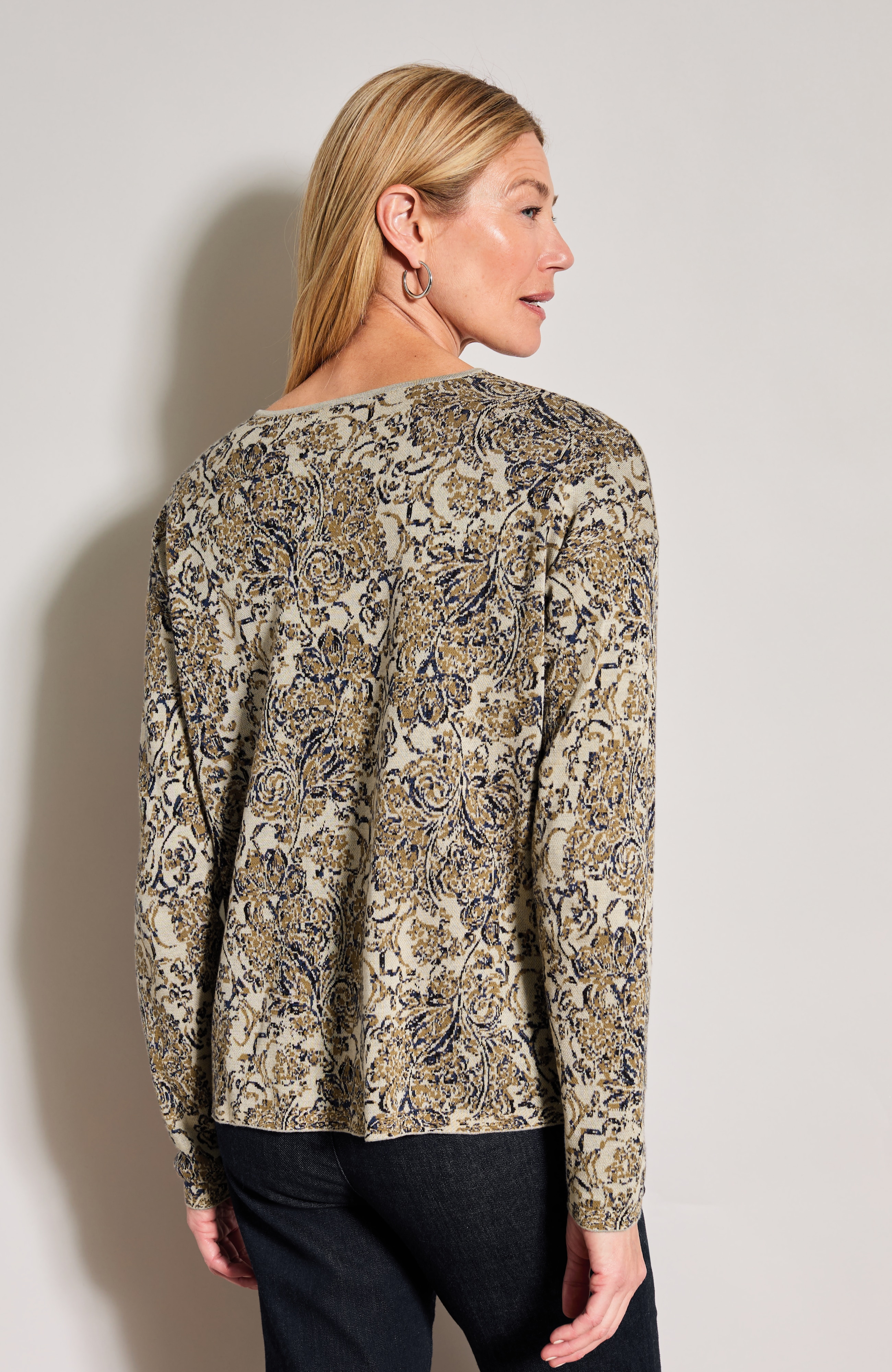 Fine-Floral Jacquard Sweater
