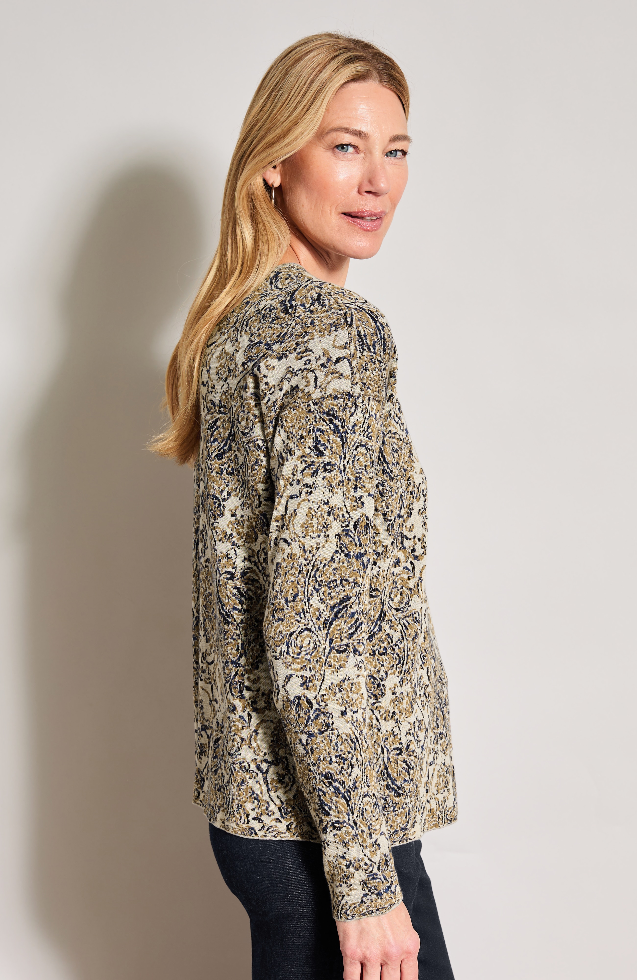 Fine-Floral Jacquard Sweater