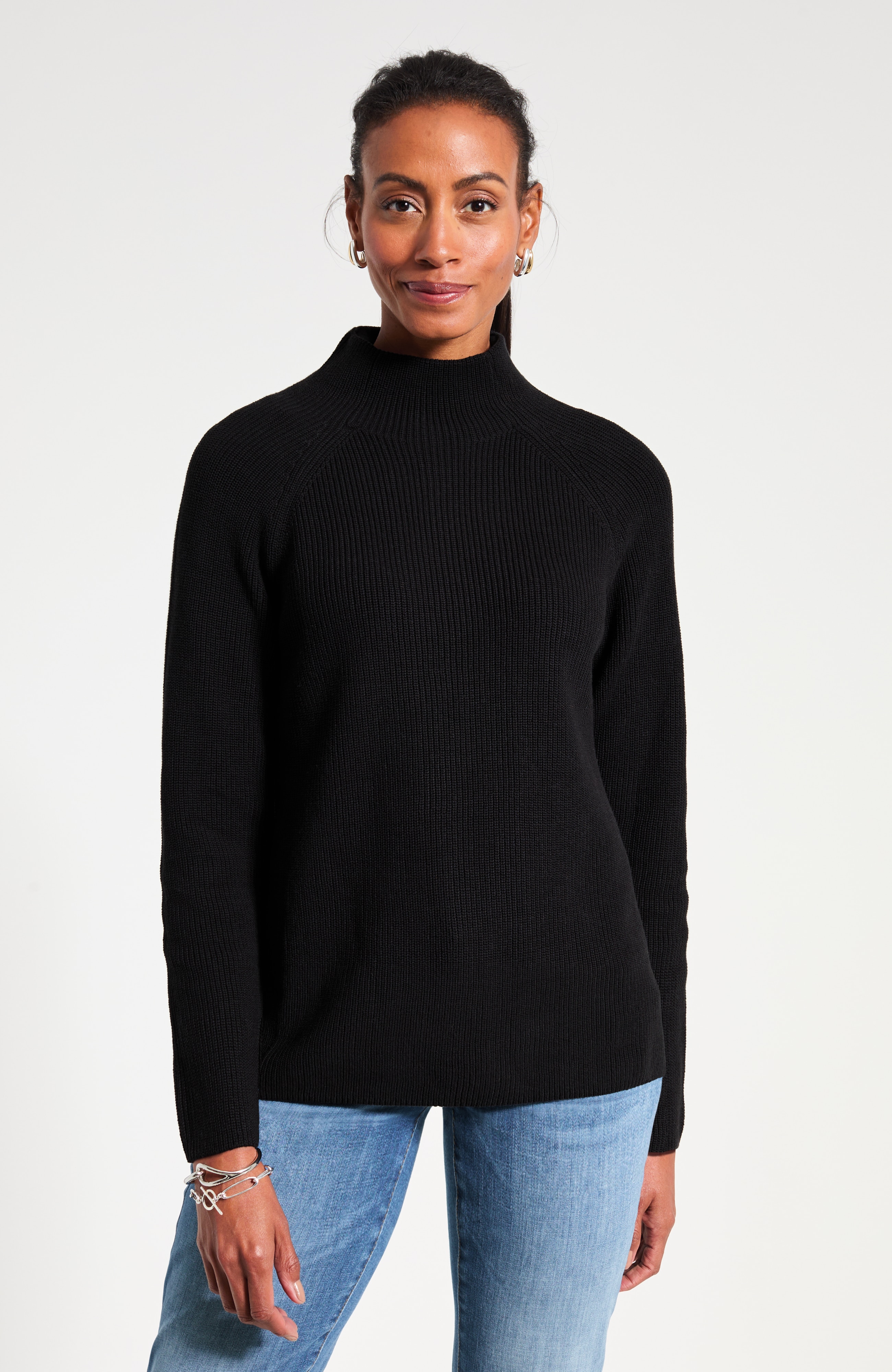 Ribbed Funnel-Neck Sweater