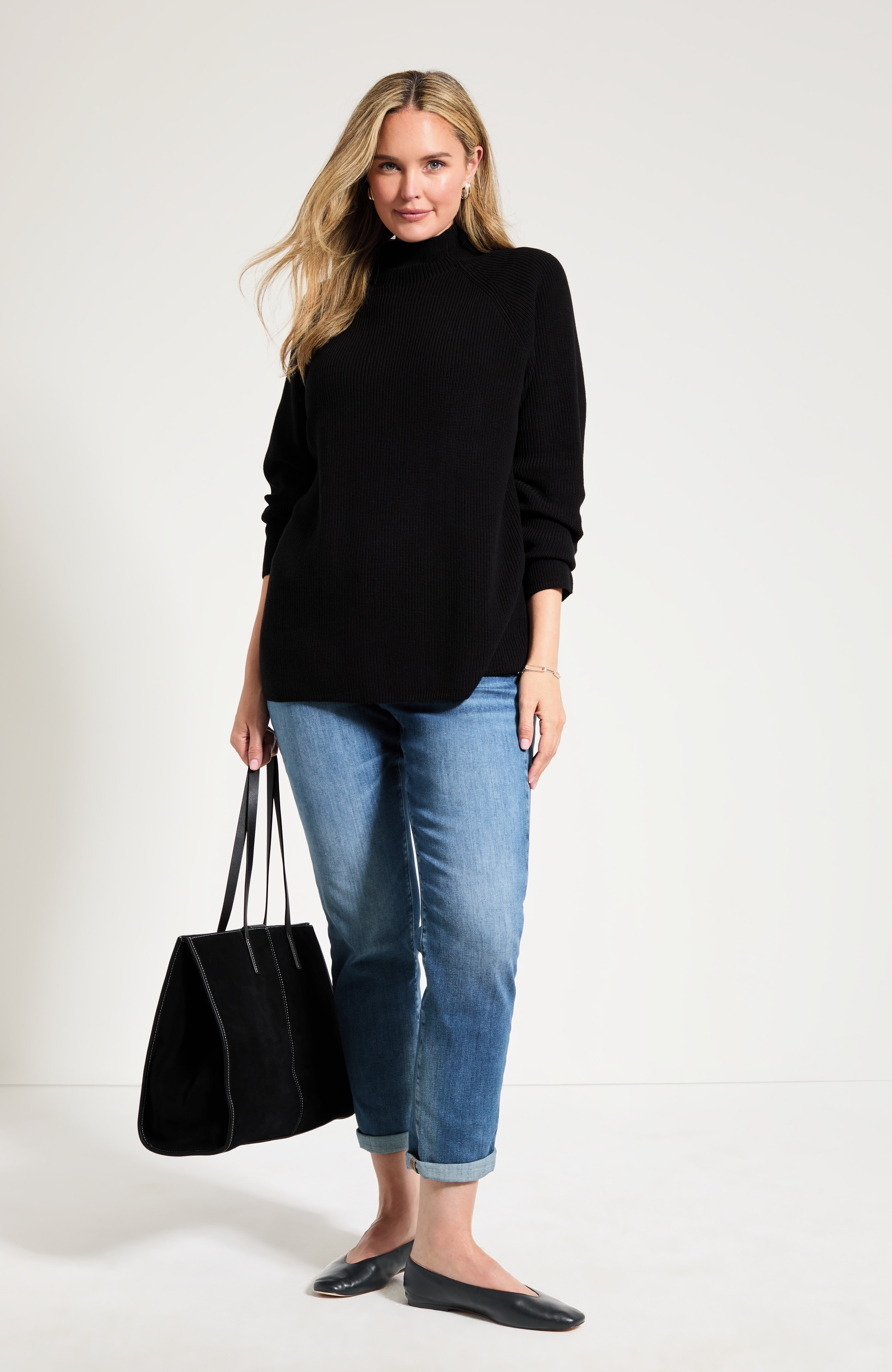 Ribbed Funnel-Neck Sweater