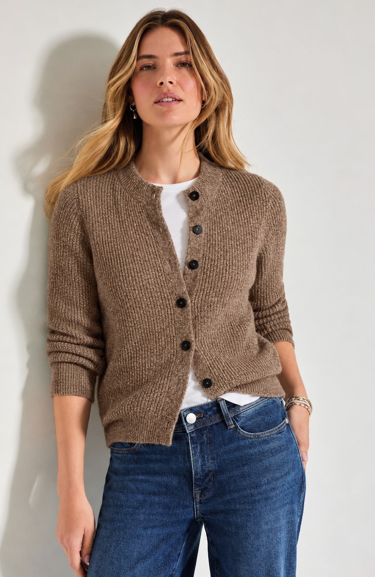 Primary view of the marled rib-texture cardi