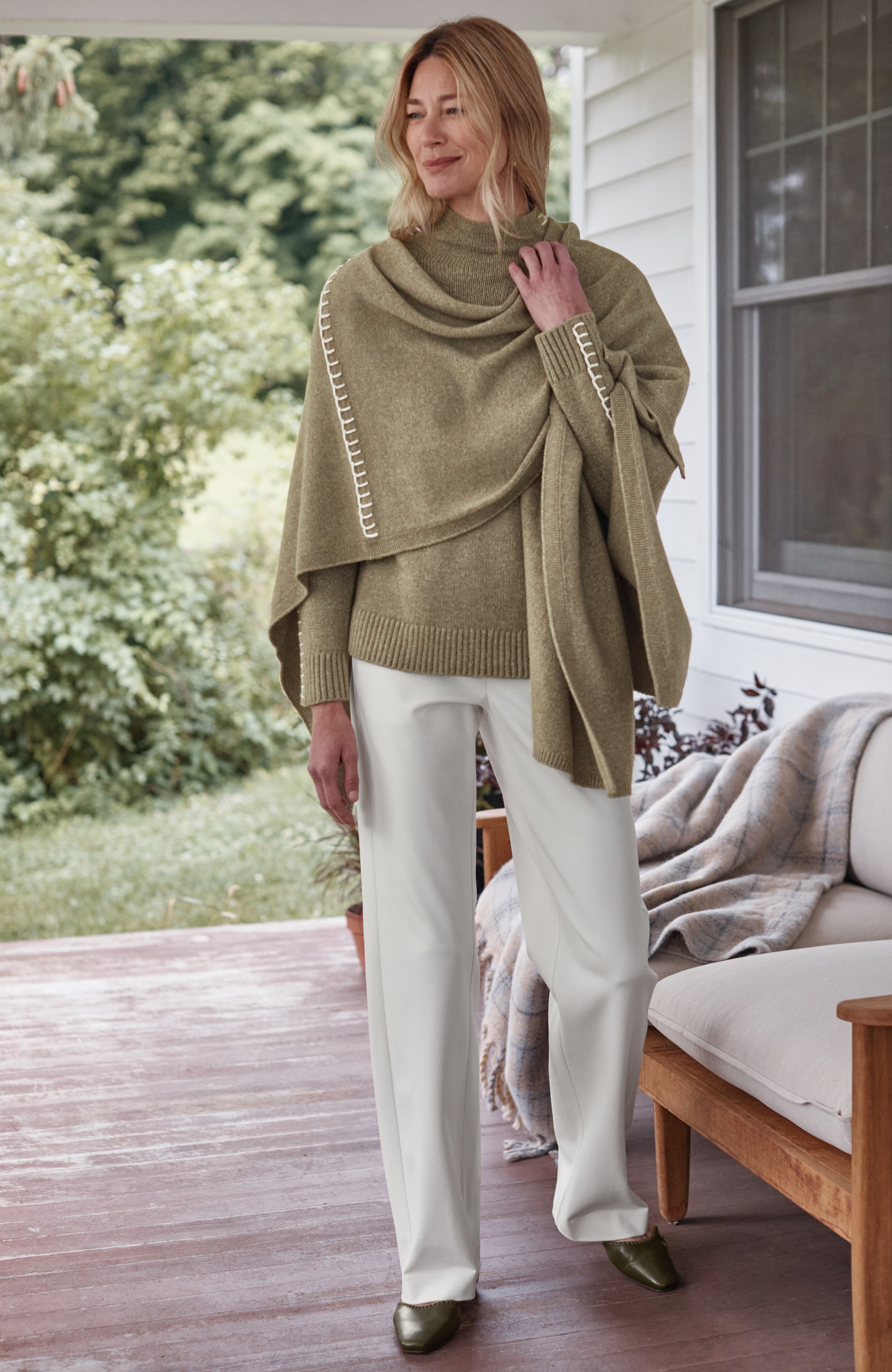 Pure Jill Whipstitch Funnel-Neck Sweater