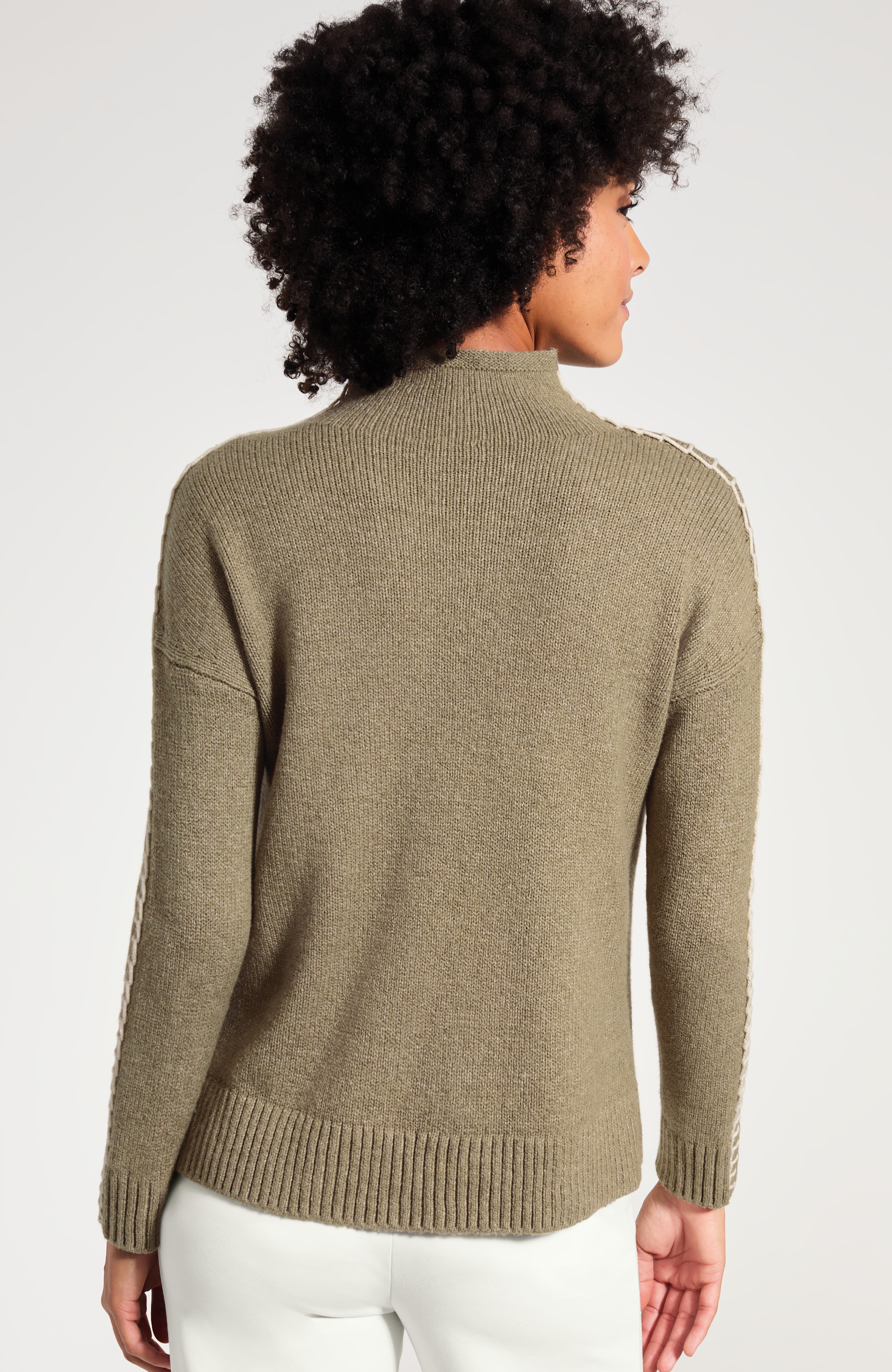 Pure Jill Whipstitch Funnel-Neck Sweater