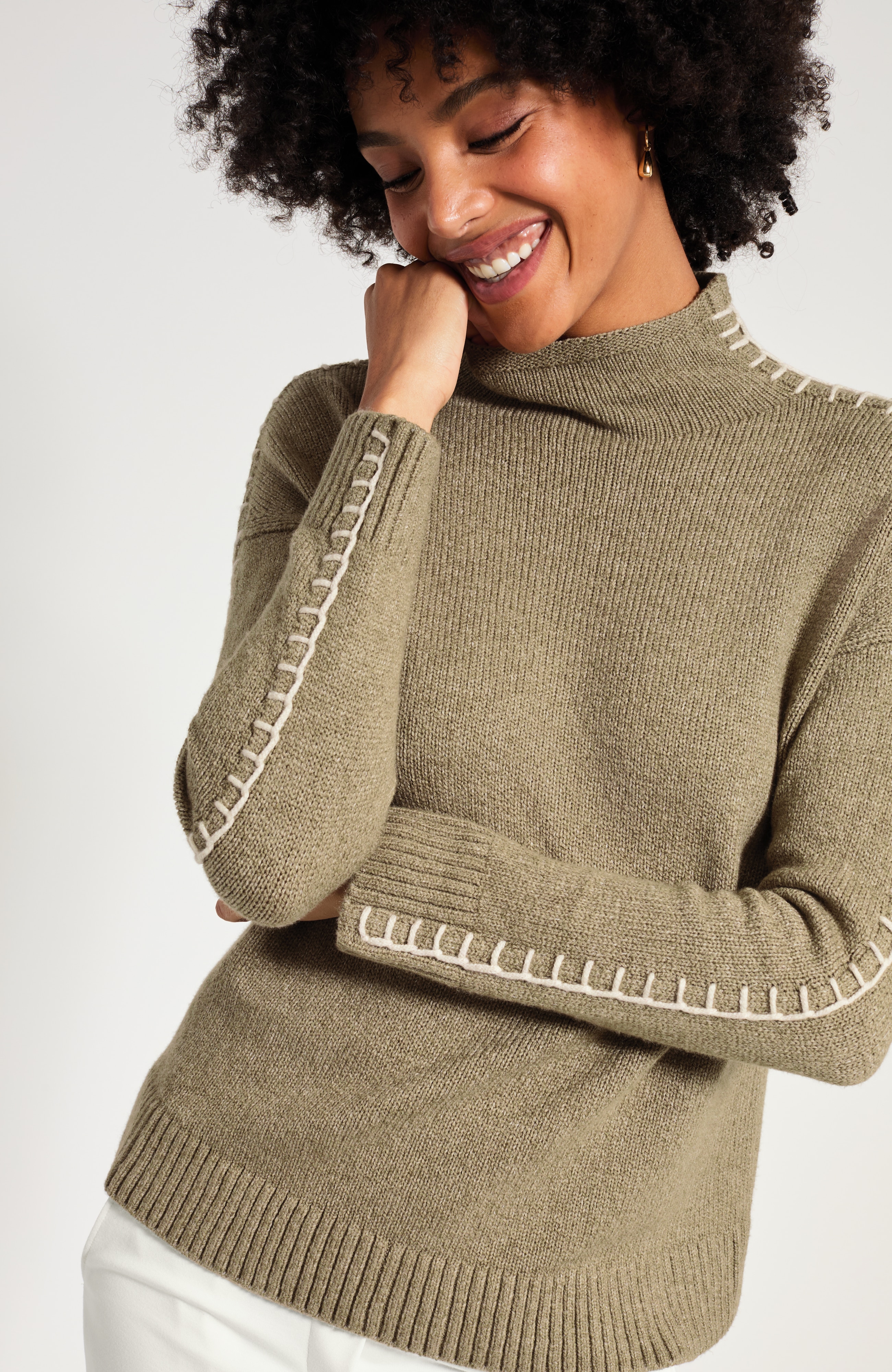 Pure Jill Whipstitch Funnel-Neck Sweater
