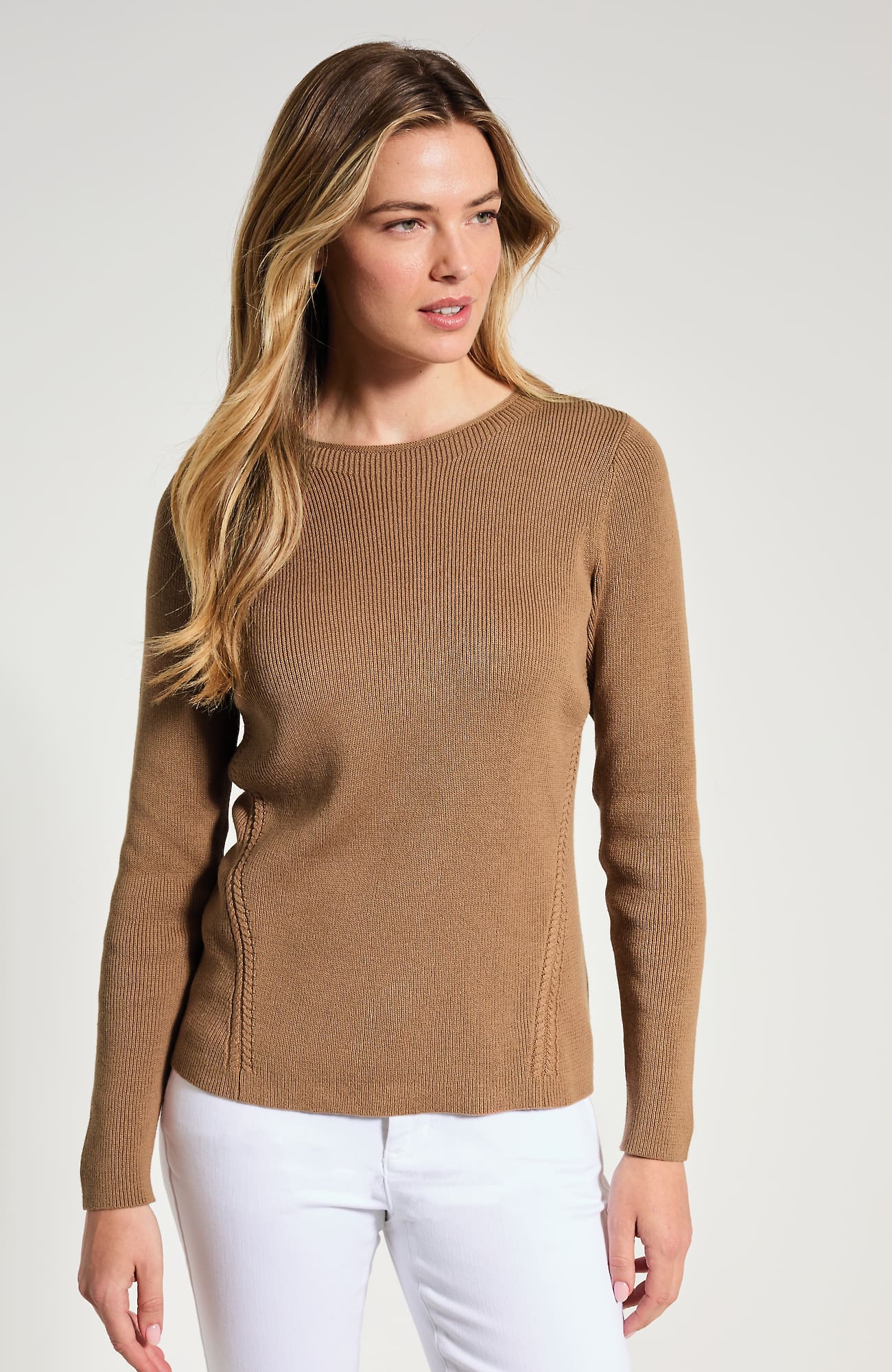 Women's 100% Cotton Side-Cable Crew-Neck Sweater (Rattan) (Size: XS) J. Jill