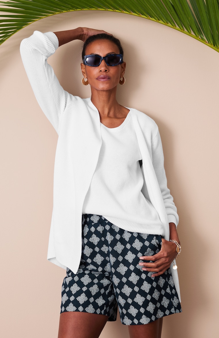 Primary view of the lightweight 100% cotton ribbed cardi