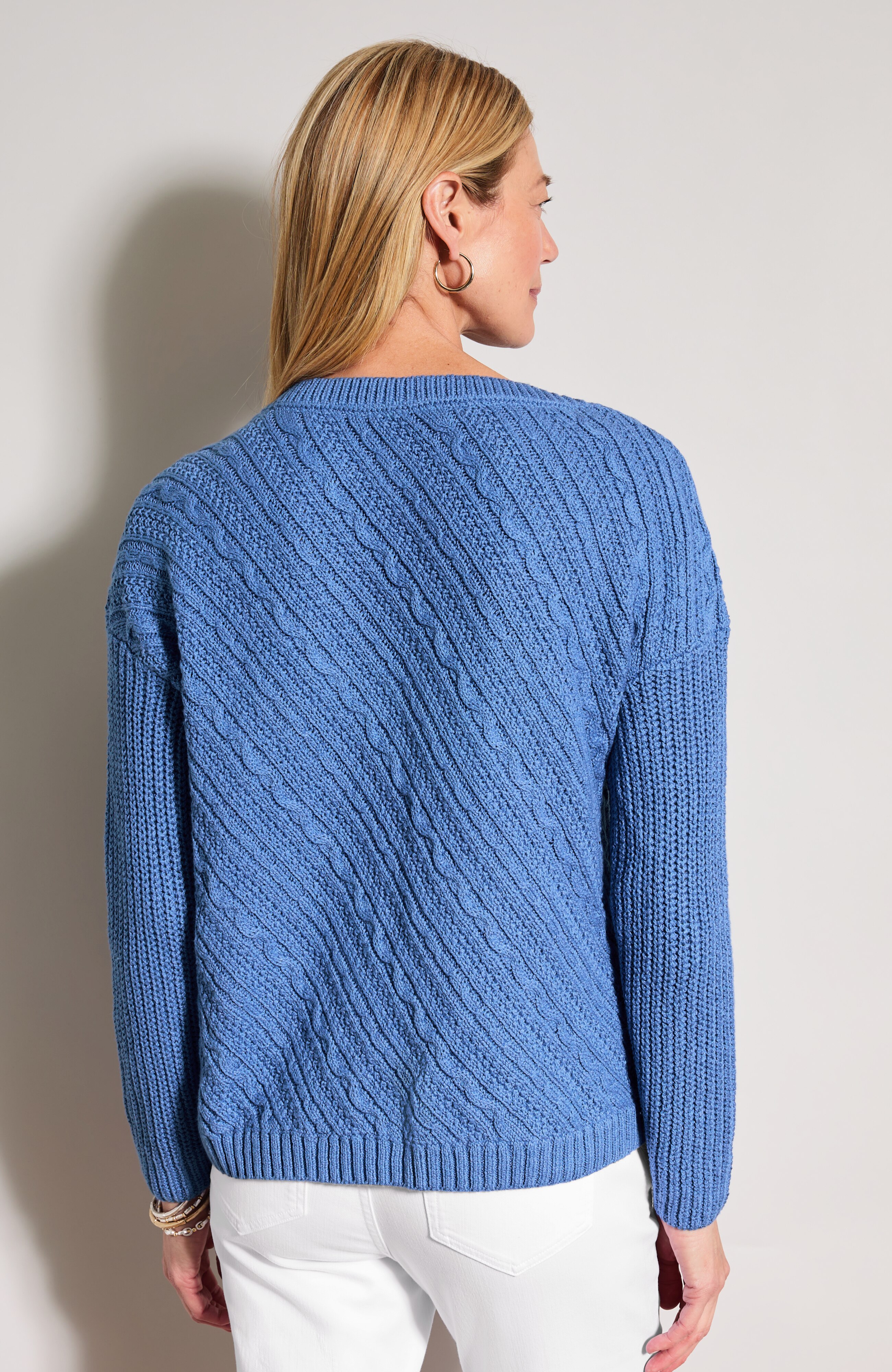Diagonal-Cabled Sweater