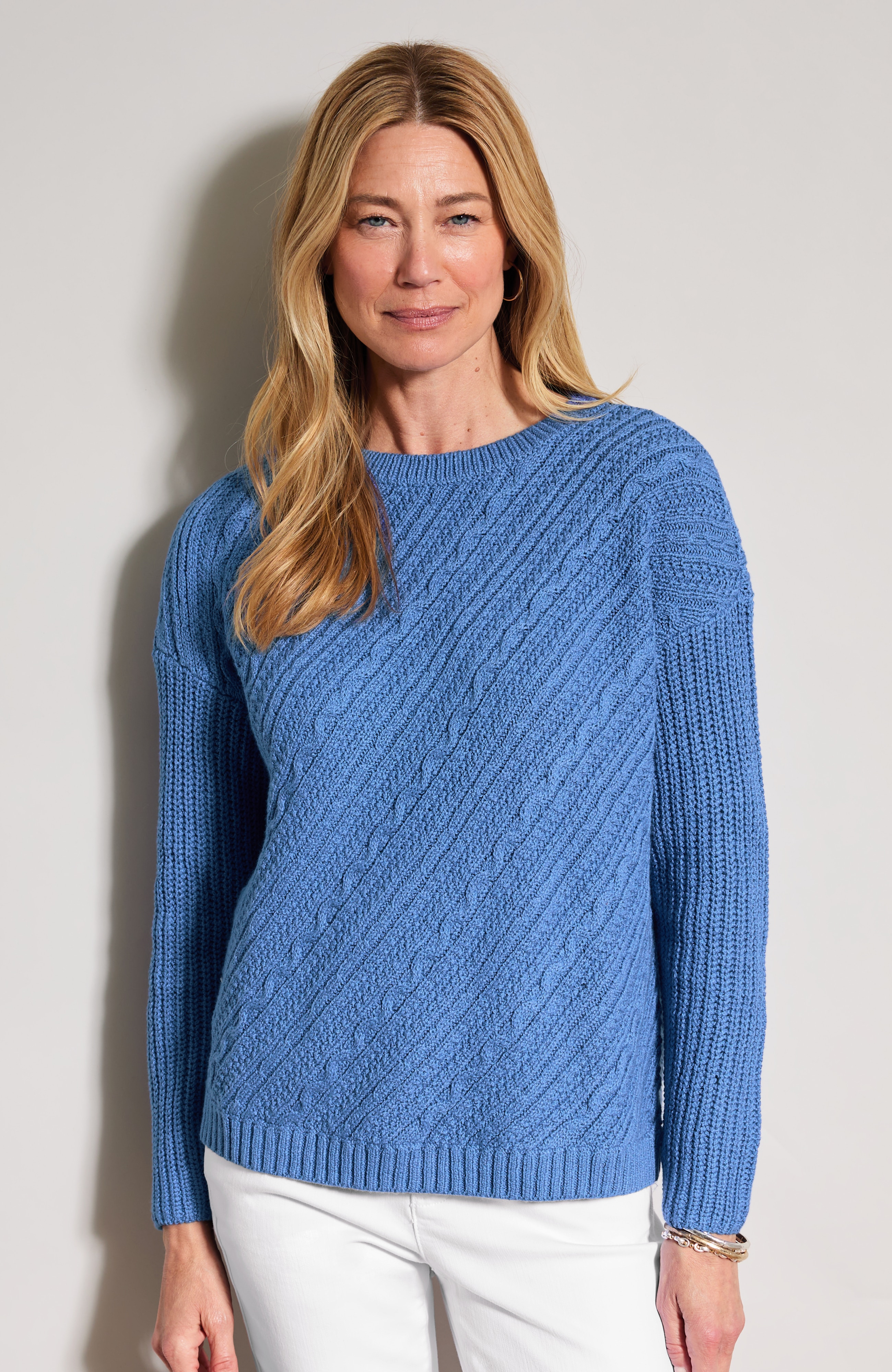 Diagonal-Cabled Sweater