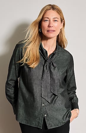 Image for Denim Tie-Neck Shirt