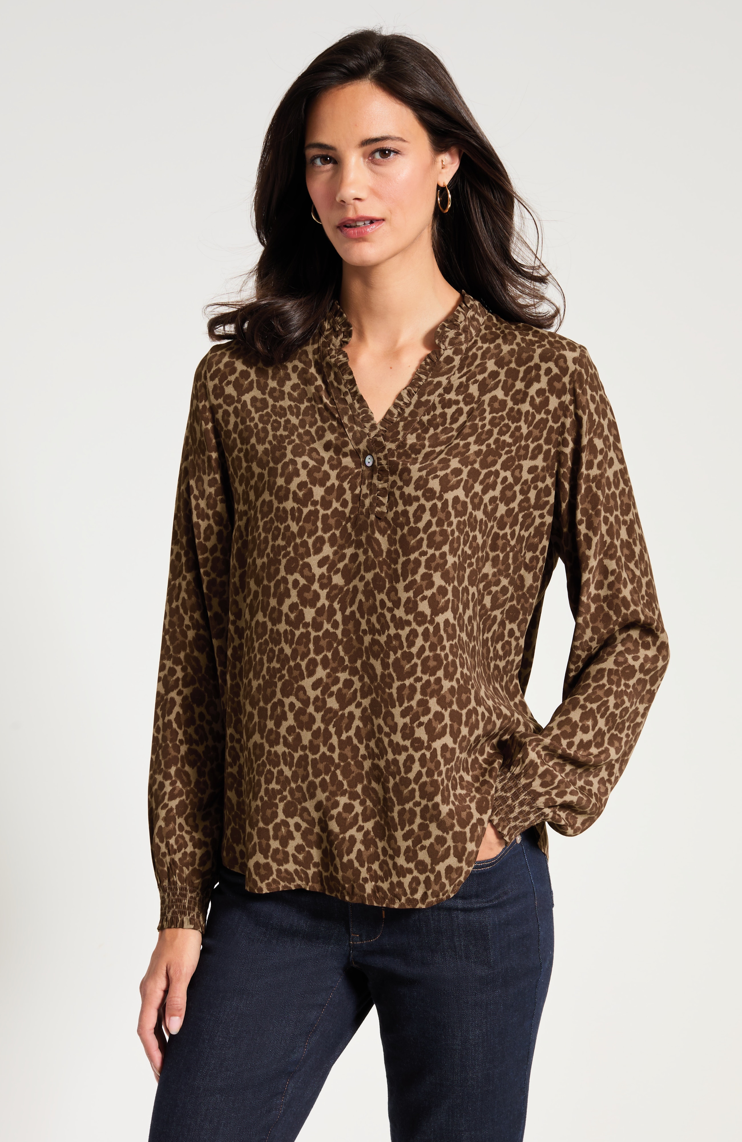 Leopard-Printed Ruffle Top