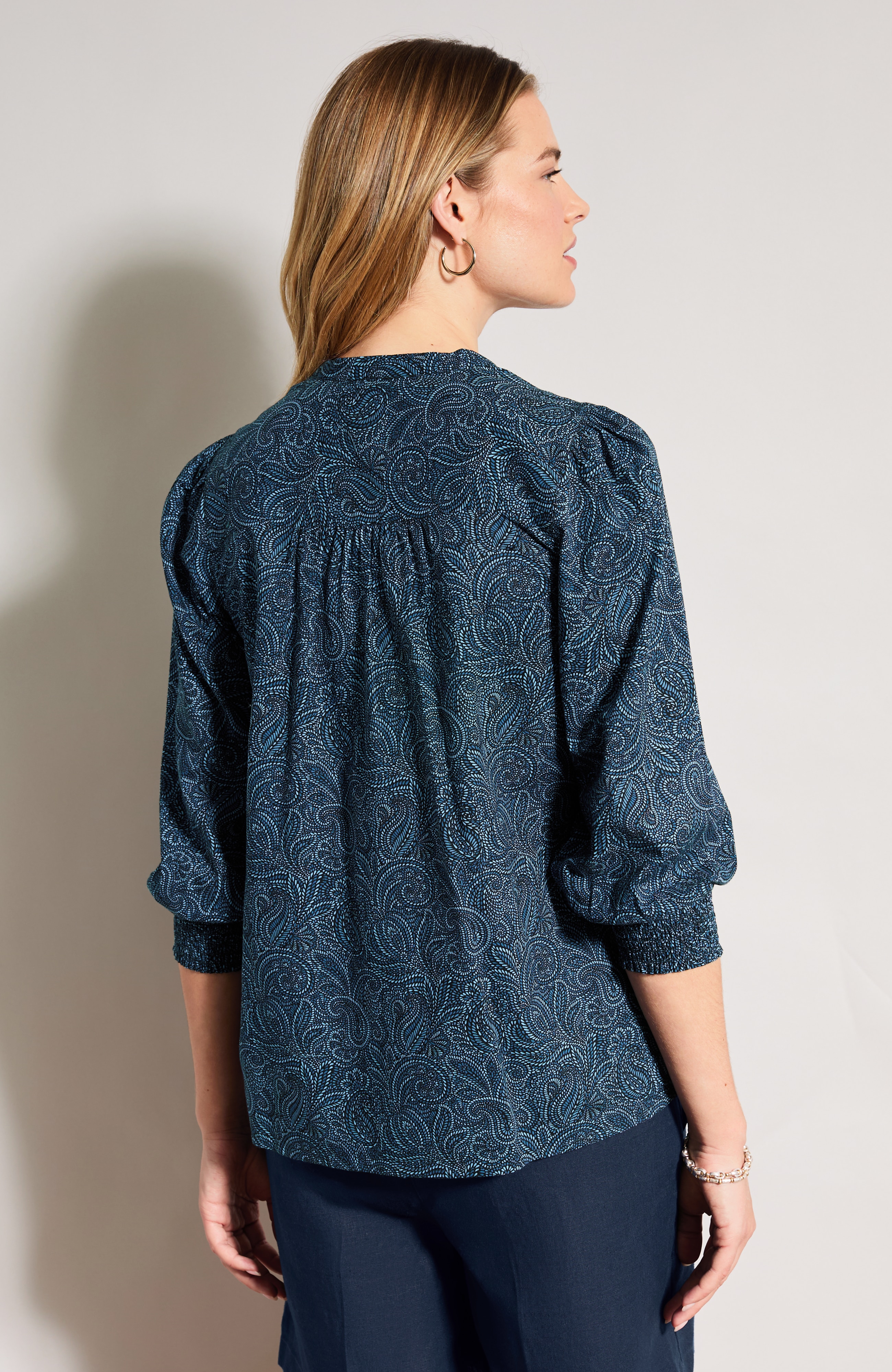Cotton Smocked-Sleeve Popover