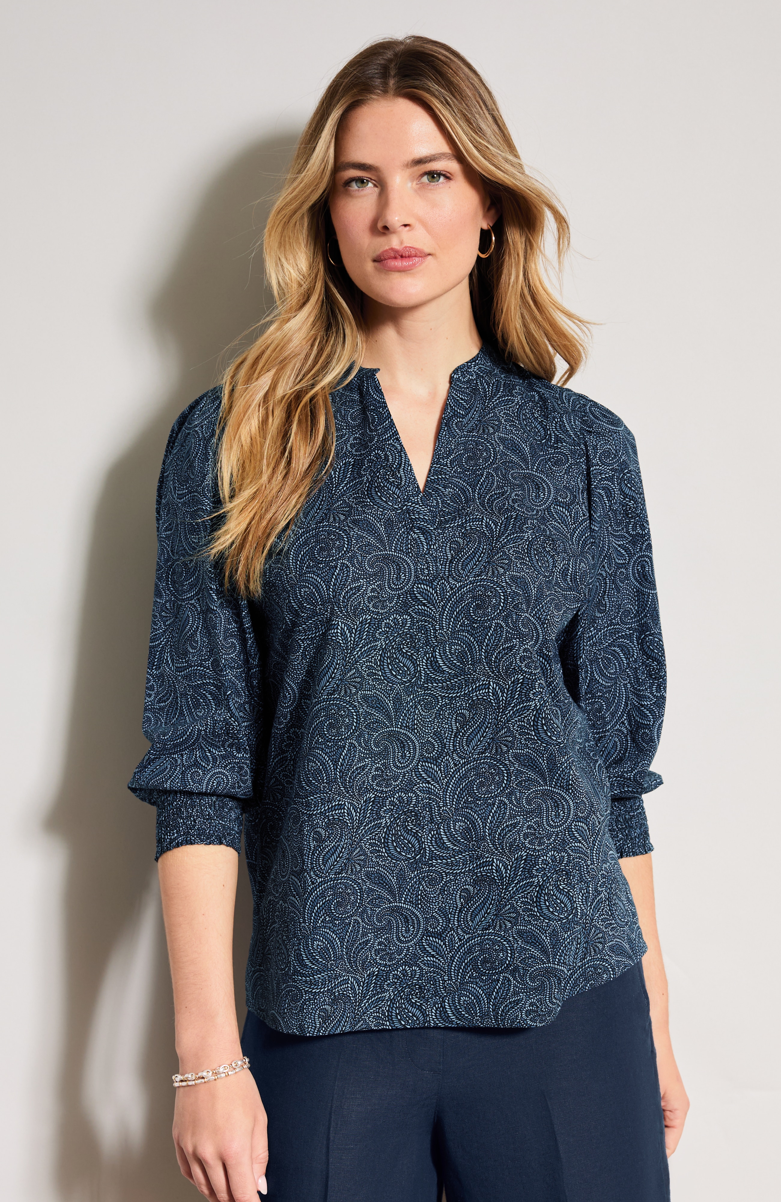 Cotton Smocked-Sleeve Popover