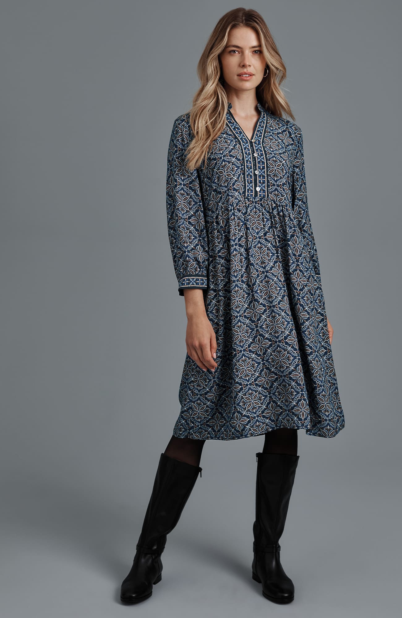 Women's Plus Size Border-Printed A-Line Dress (Black Stitched Medallion Mix) (Size: 3X) J. Jill