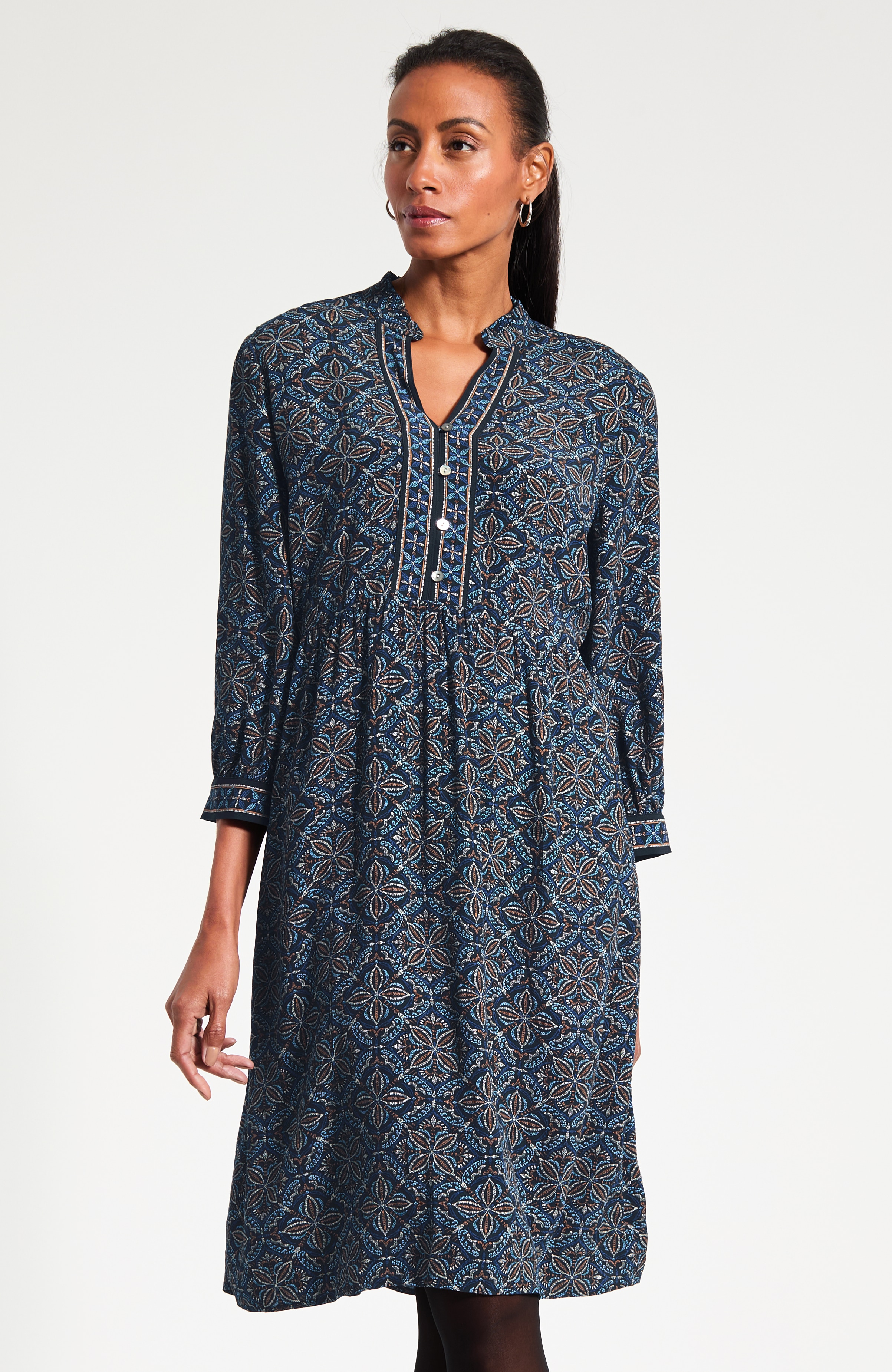Border-Printed A-Line Dress