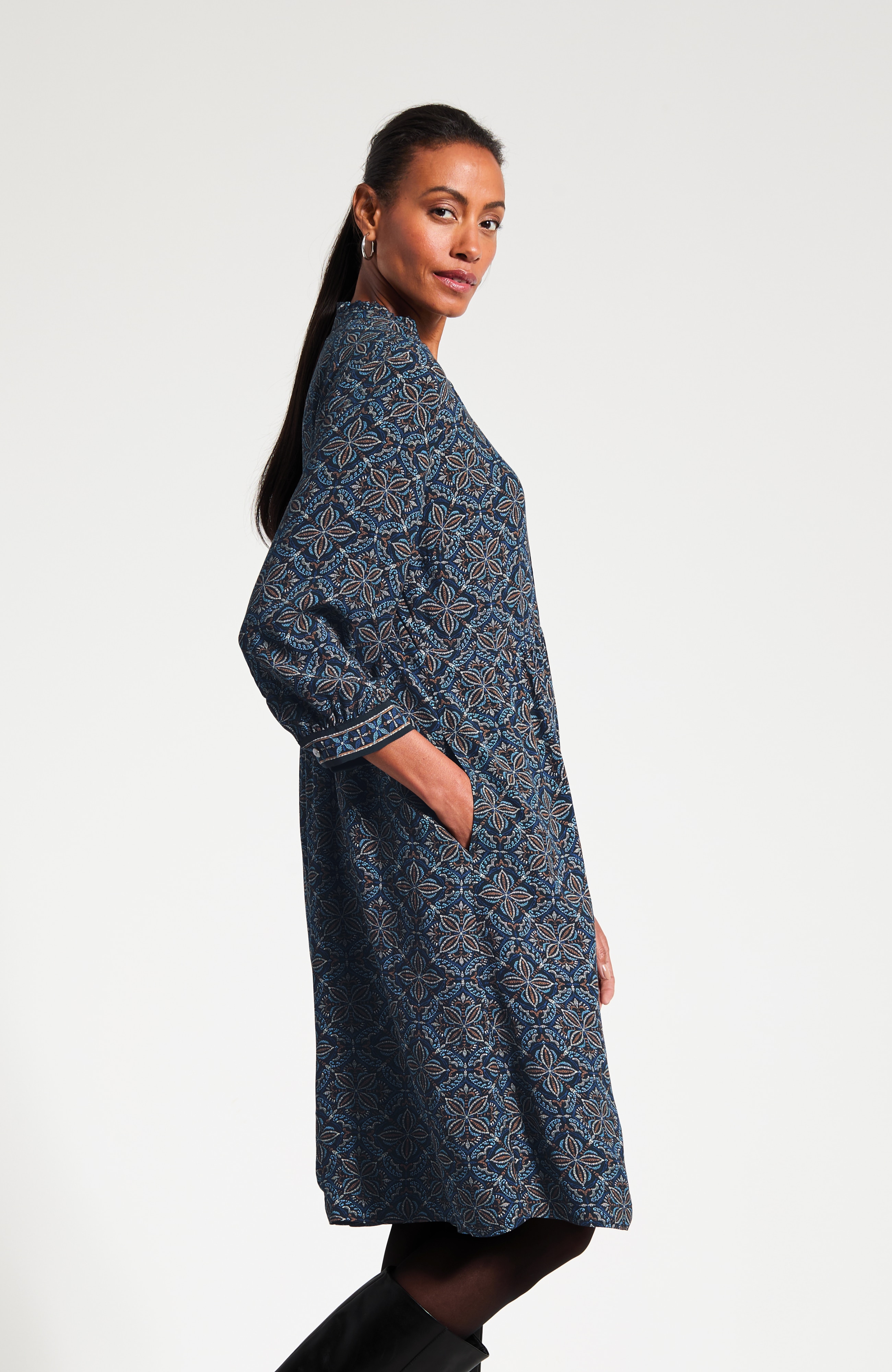 Border-Printed A-Line Dress