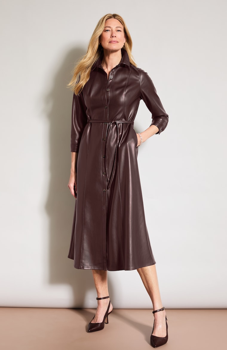 Primary view of the faux-leather tie-waist dress