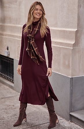 Image for Ruched Turtleneck Midi Dress