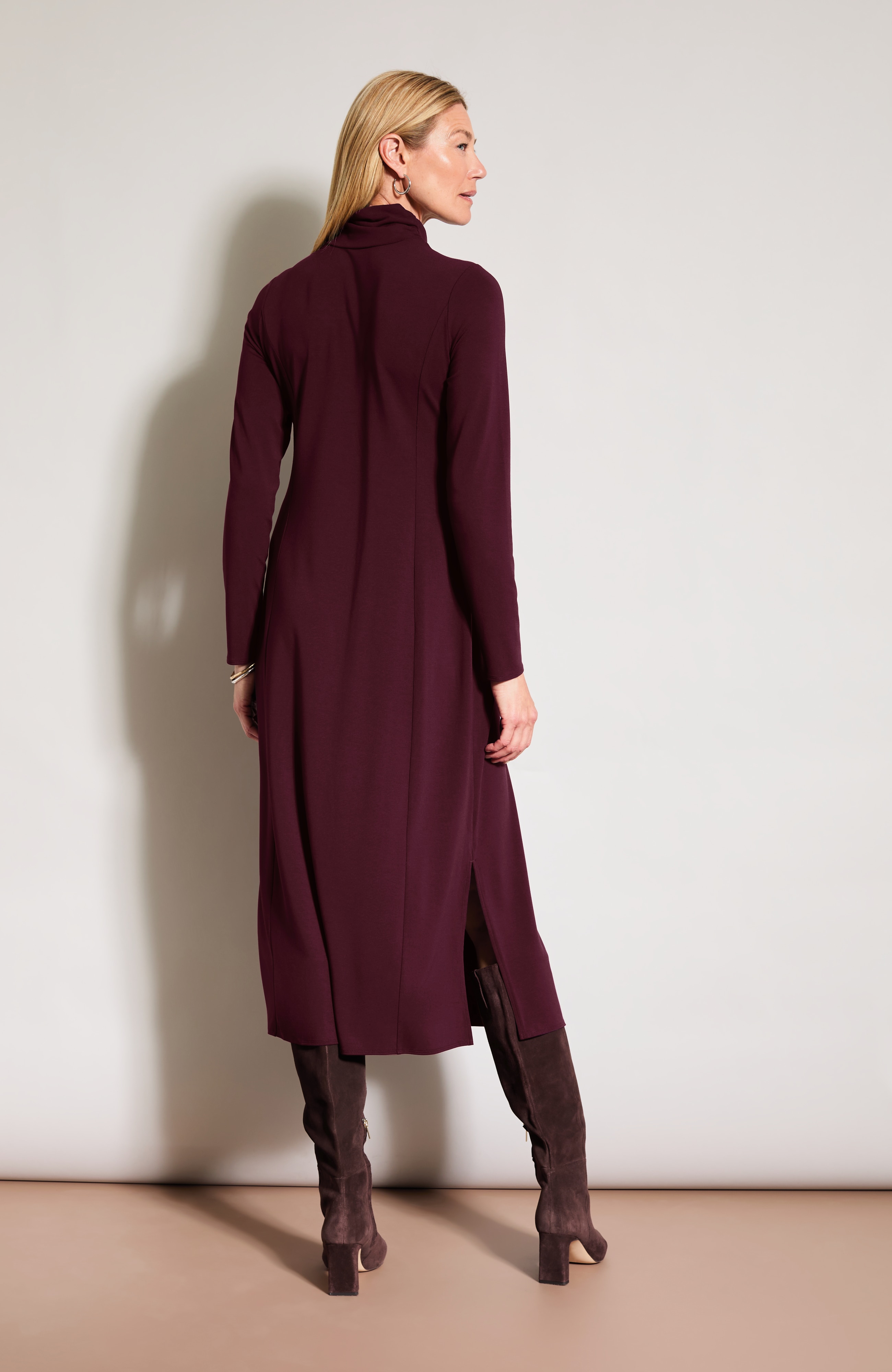 Ruched Turtleneck Midi Dress