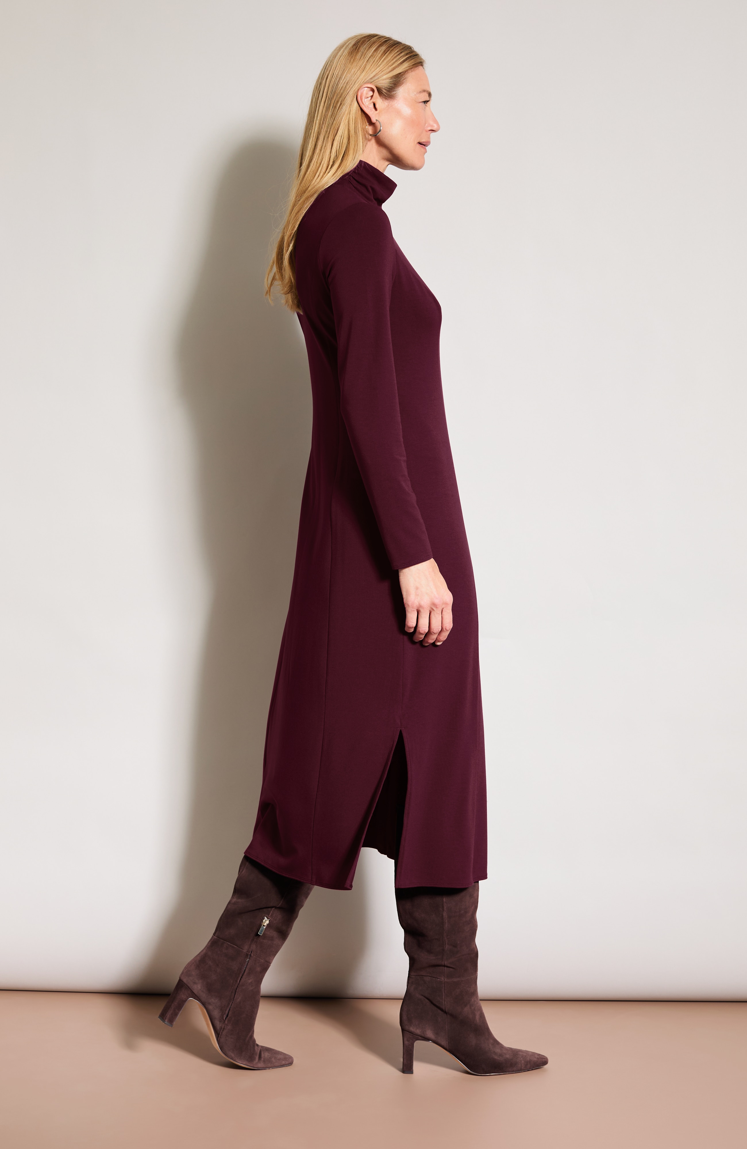 Ruched Turtleneck Midi Dress