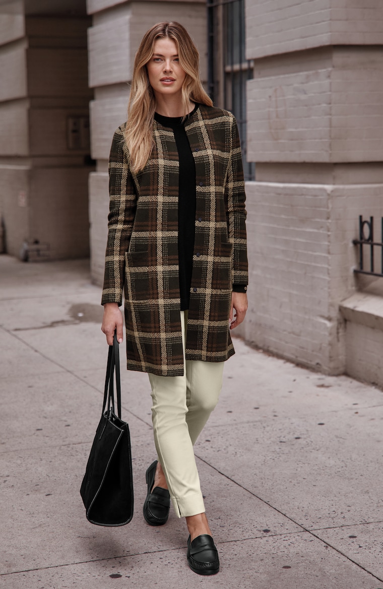 Primary view of the plaid snap-front sweater-jacket