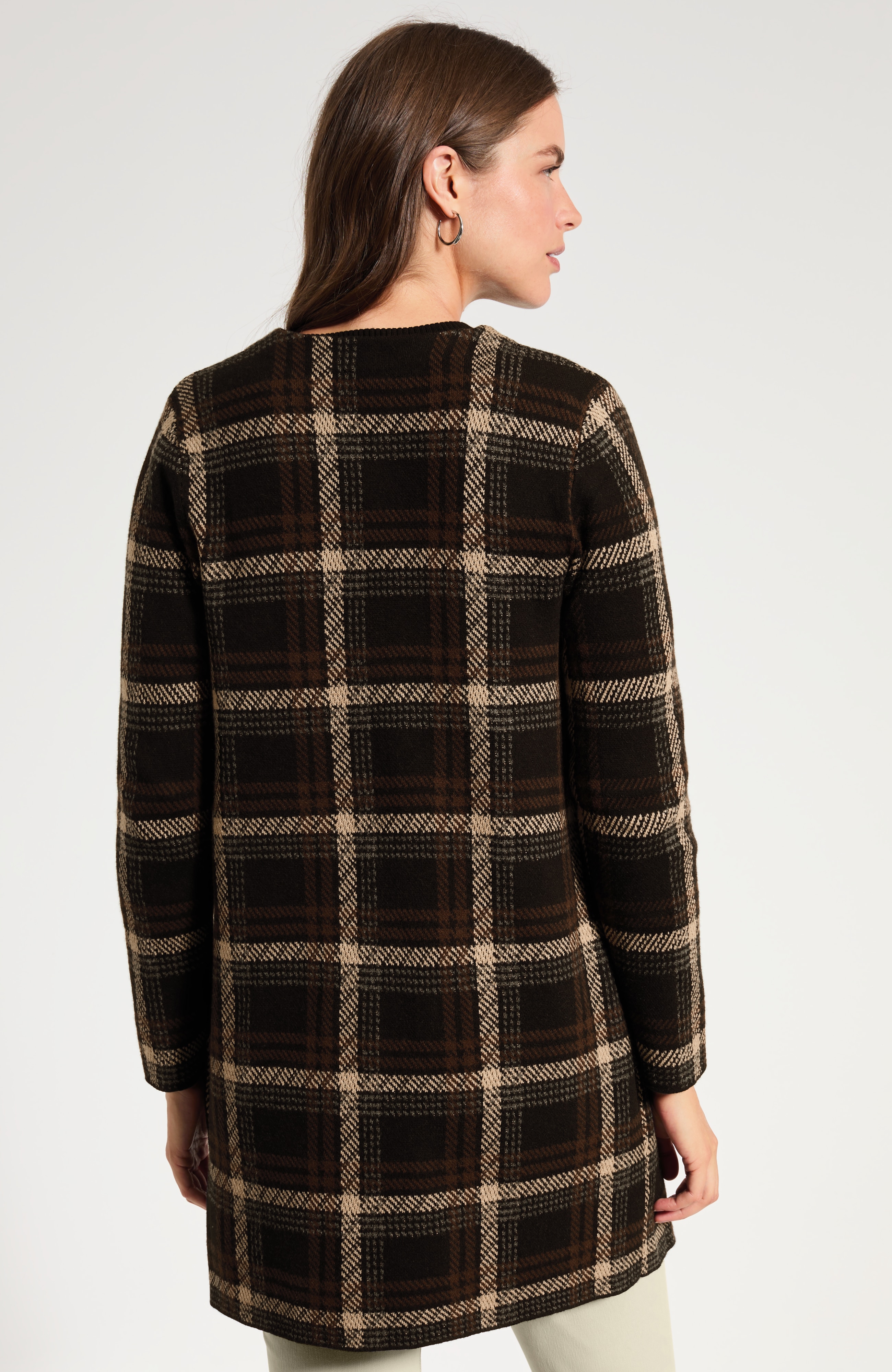 Plaid Snap-Front Sweater-Jacket