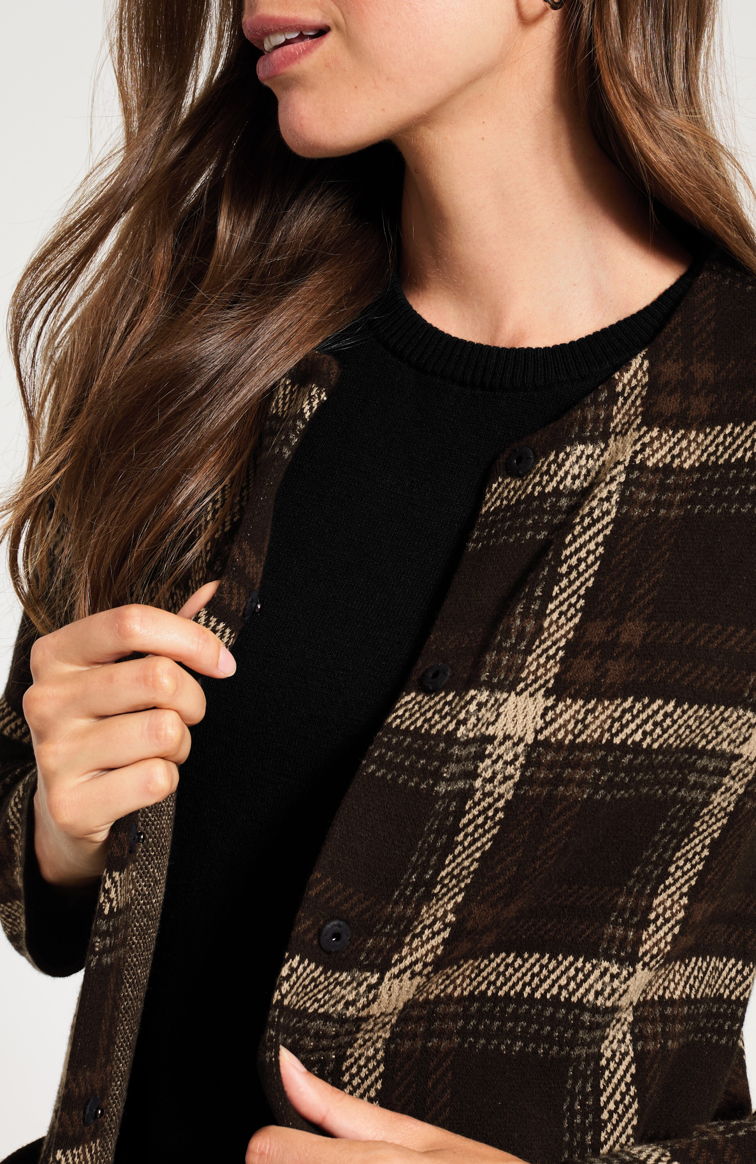 Plaid Snap-Front Sweater-Jacket